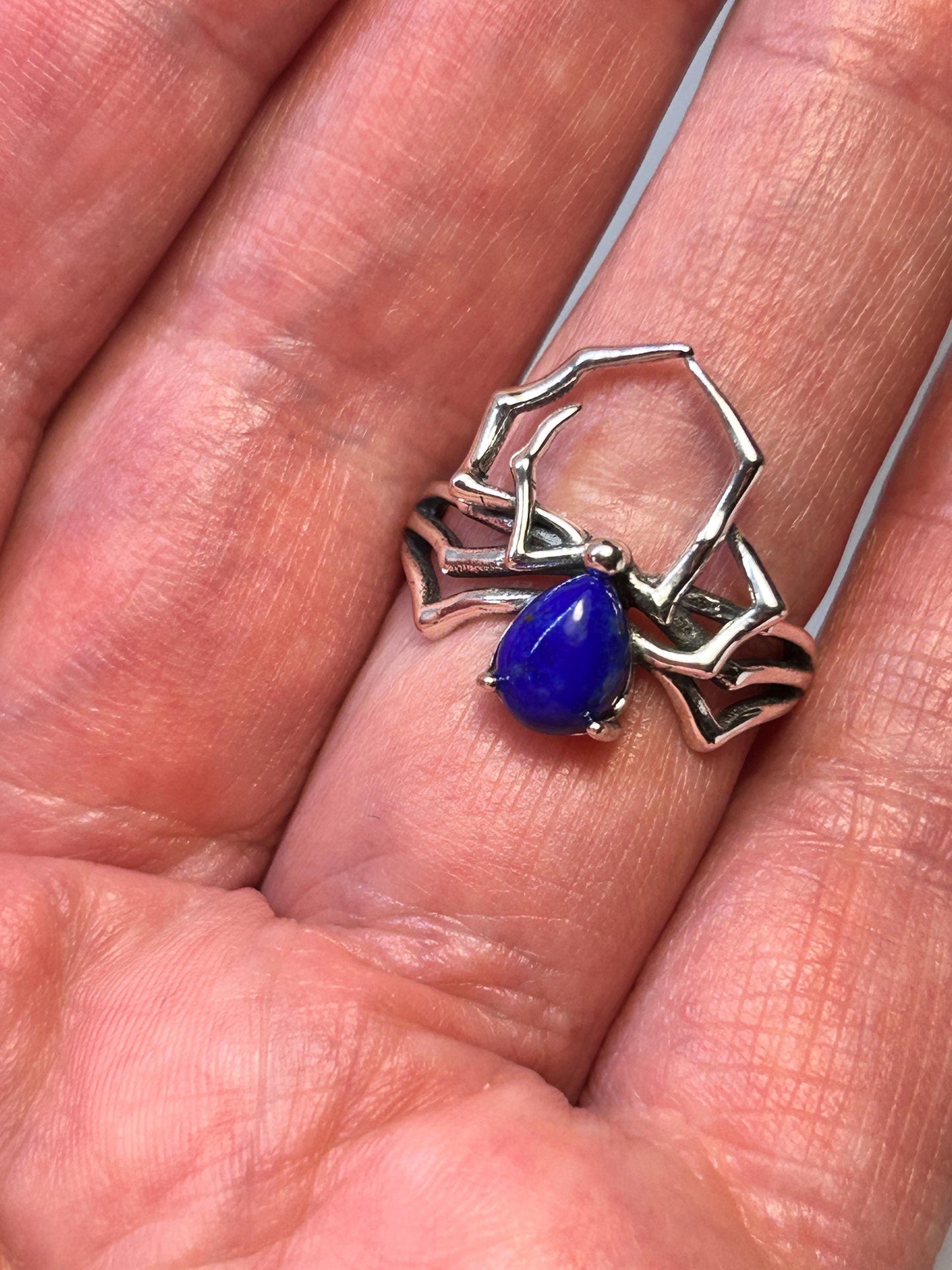 Spider Ring with Lapis Lazuli Gemstone • 925 Sterling Silver • Adjustable • Gift Box