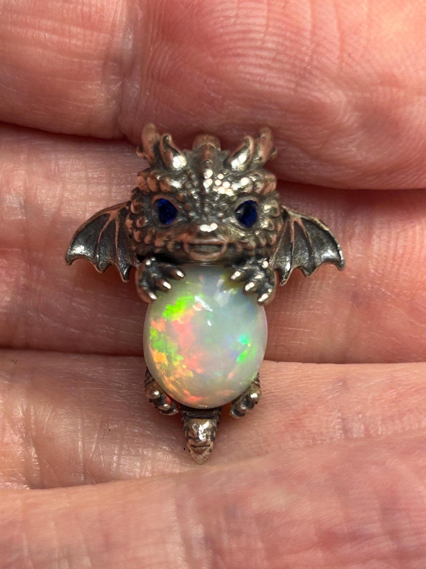 Baby Dragon Pendant with Opal Gemstone • 925 Sterling Silver • with Gift box