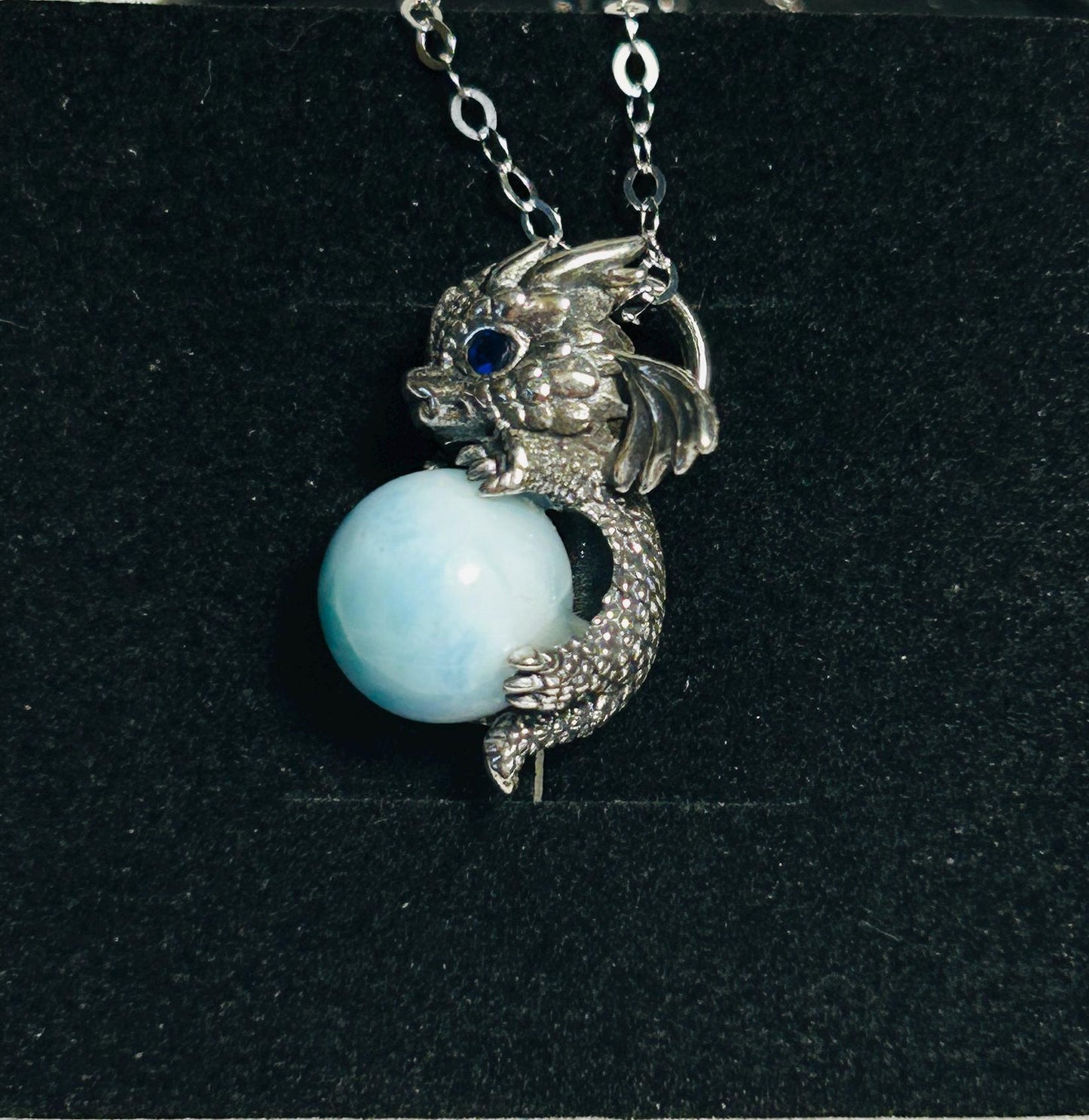 Sterling Silver Baby Dragon Pendant With Larimar Gemstone - 925 - Gift Boxed - Item No.2