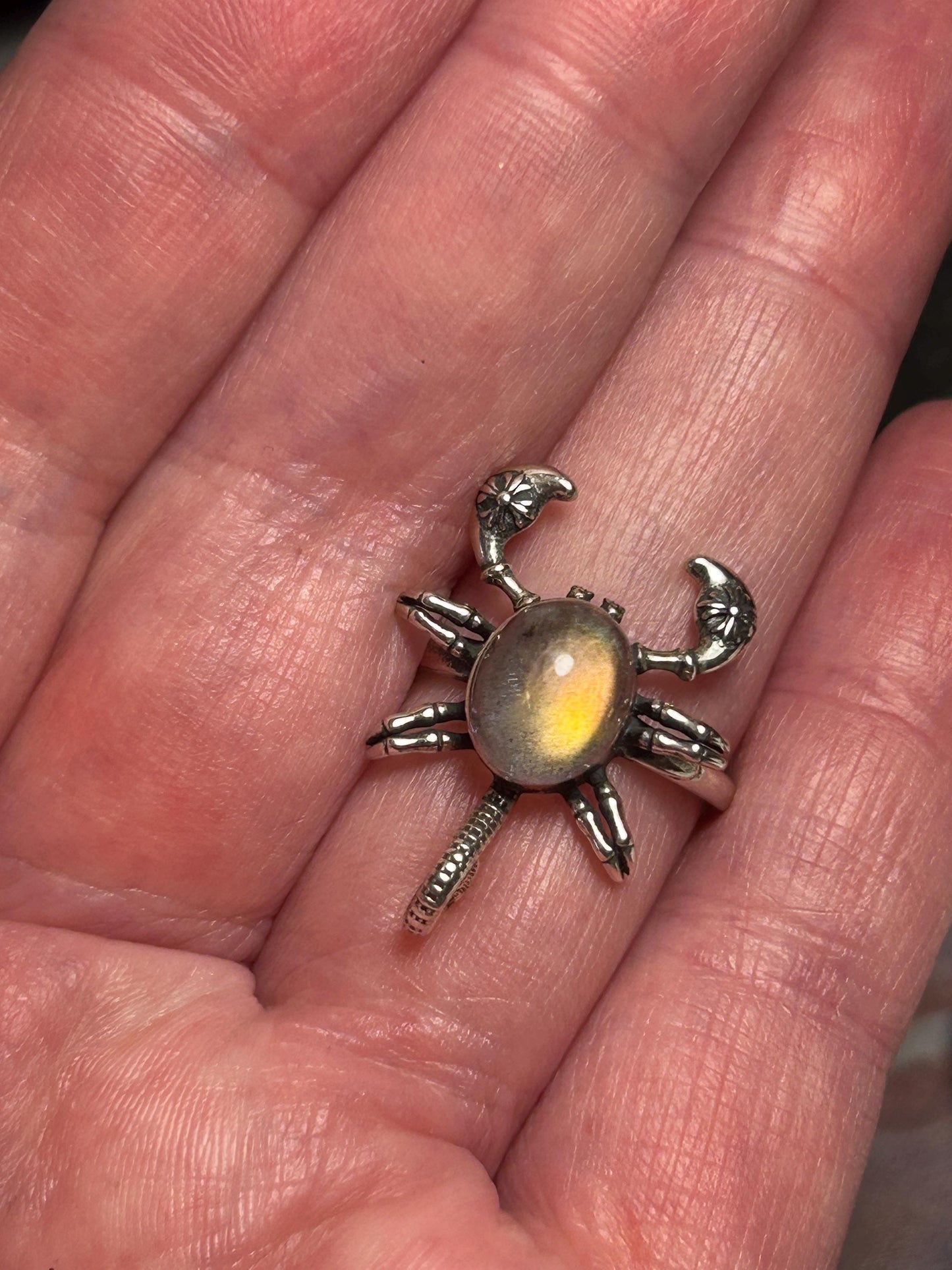Scorpion Ring with Labradorite Gemstone • 925 Sterling Silver • Adjustable • Gift box