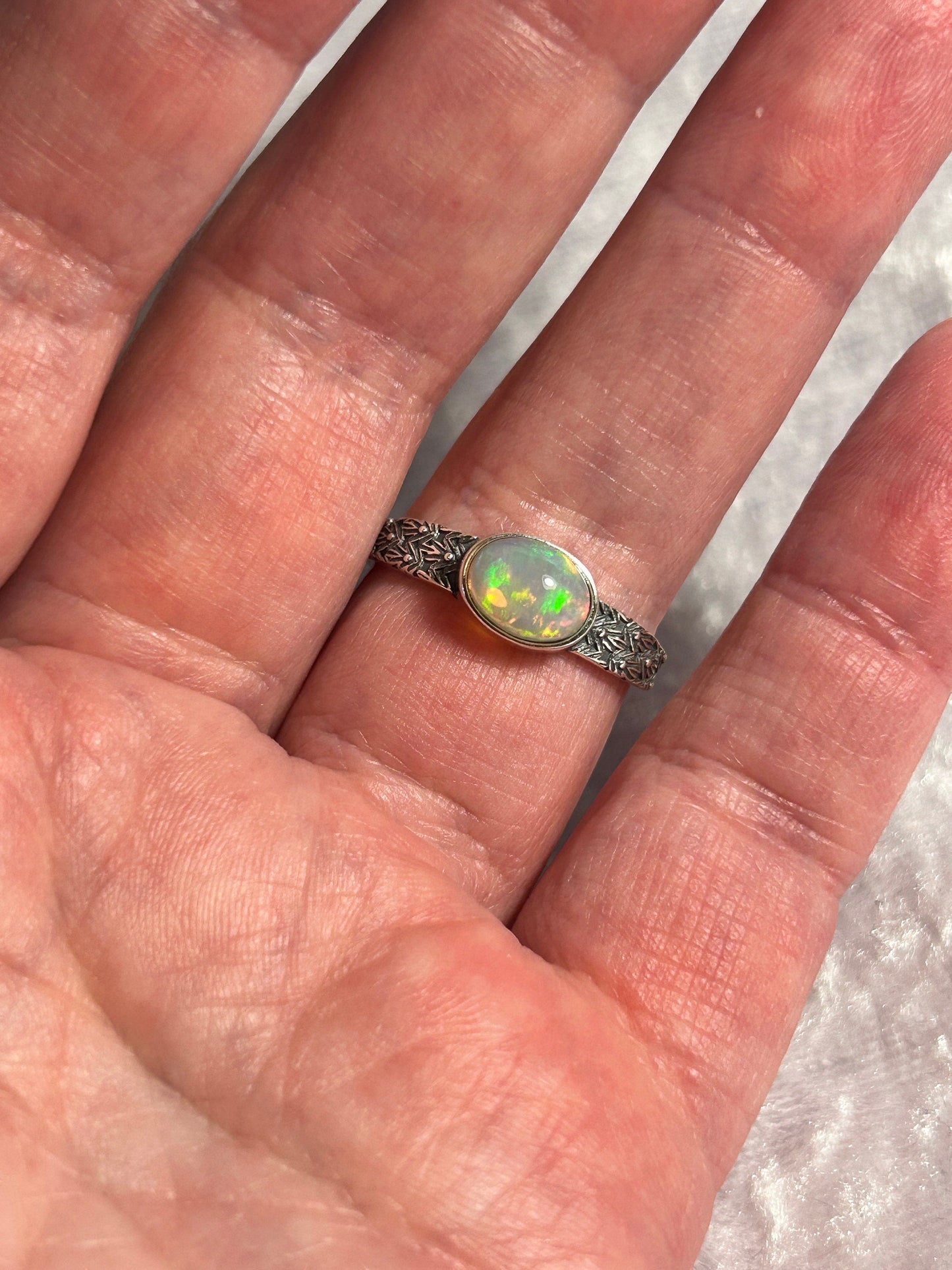 Rainbow Opal Gemstone Ring • Bezel Set • 925 Sterling Silver • Adjustable • Gift box