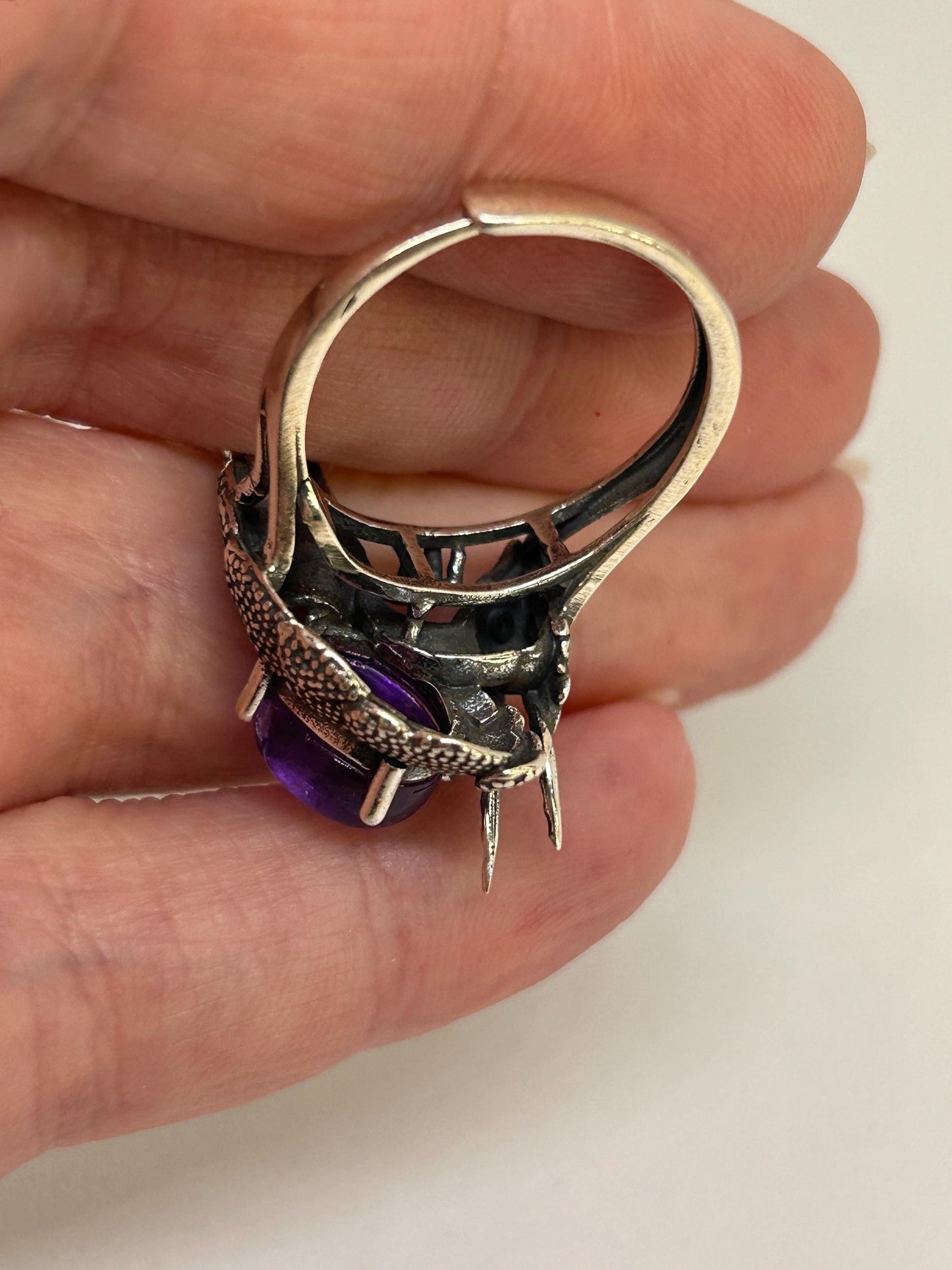 Dragon Ring with Amethyst • 925 Sterling Silver • Goth Witch Jewellery • Adjustable • Gift Box