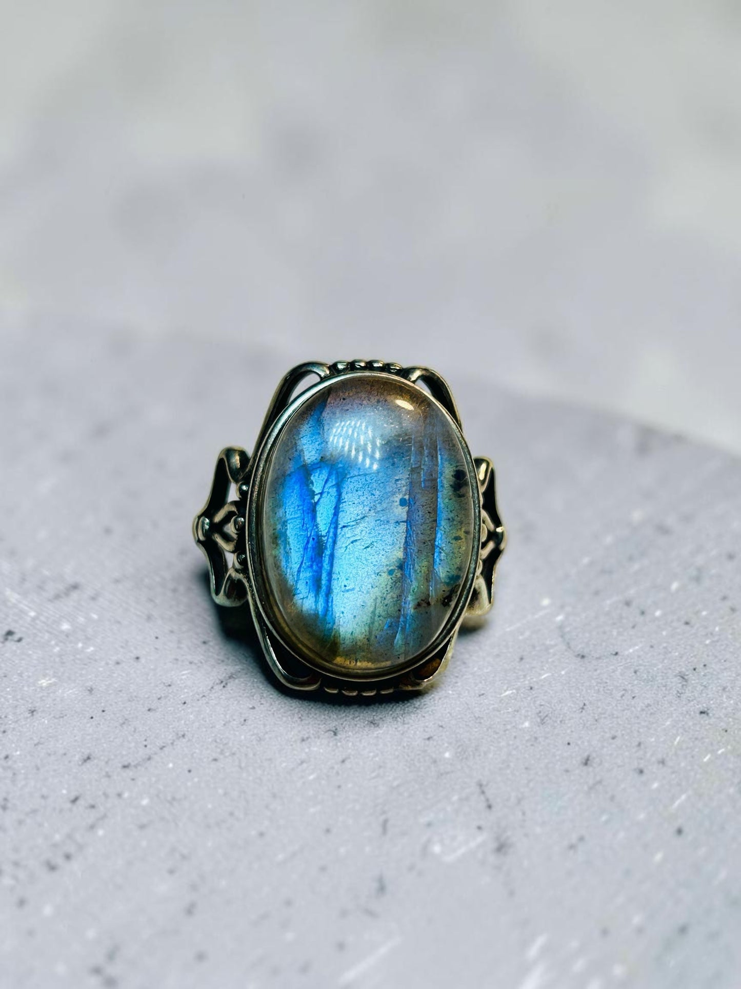 High Flash Labradorite Ring • 925 Sterling Silver • Adjustable • Gift Box
