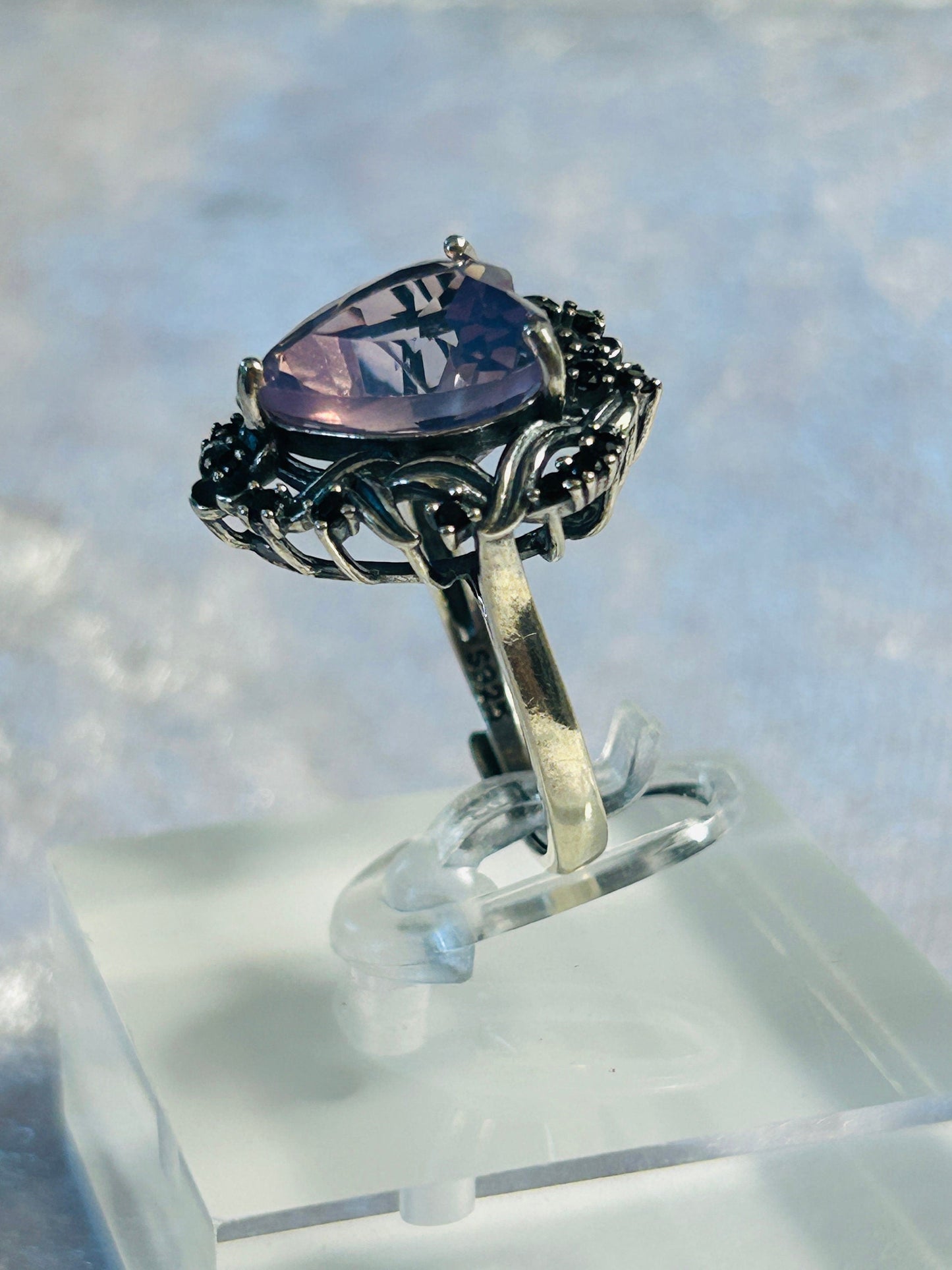 Lavender Amethyst Heart Ring • 925 Sterling Silver • Adjustable • Gift Box