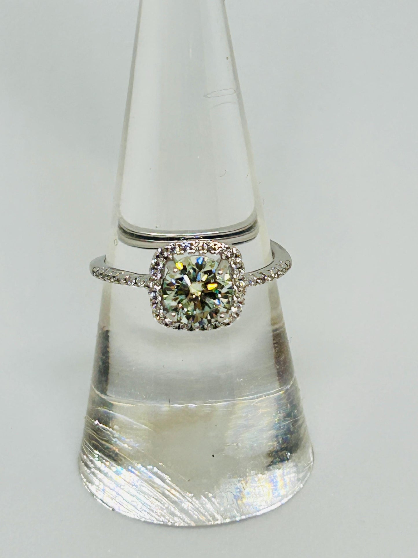 Square Moissanite Ring with CZ Accents • 925 Sterling Silver • Adjustable • Gift Box