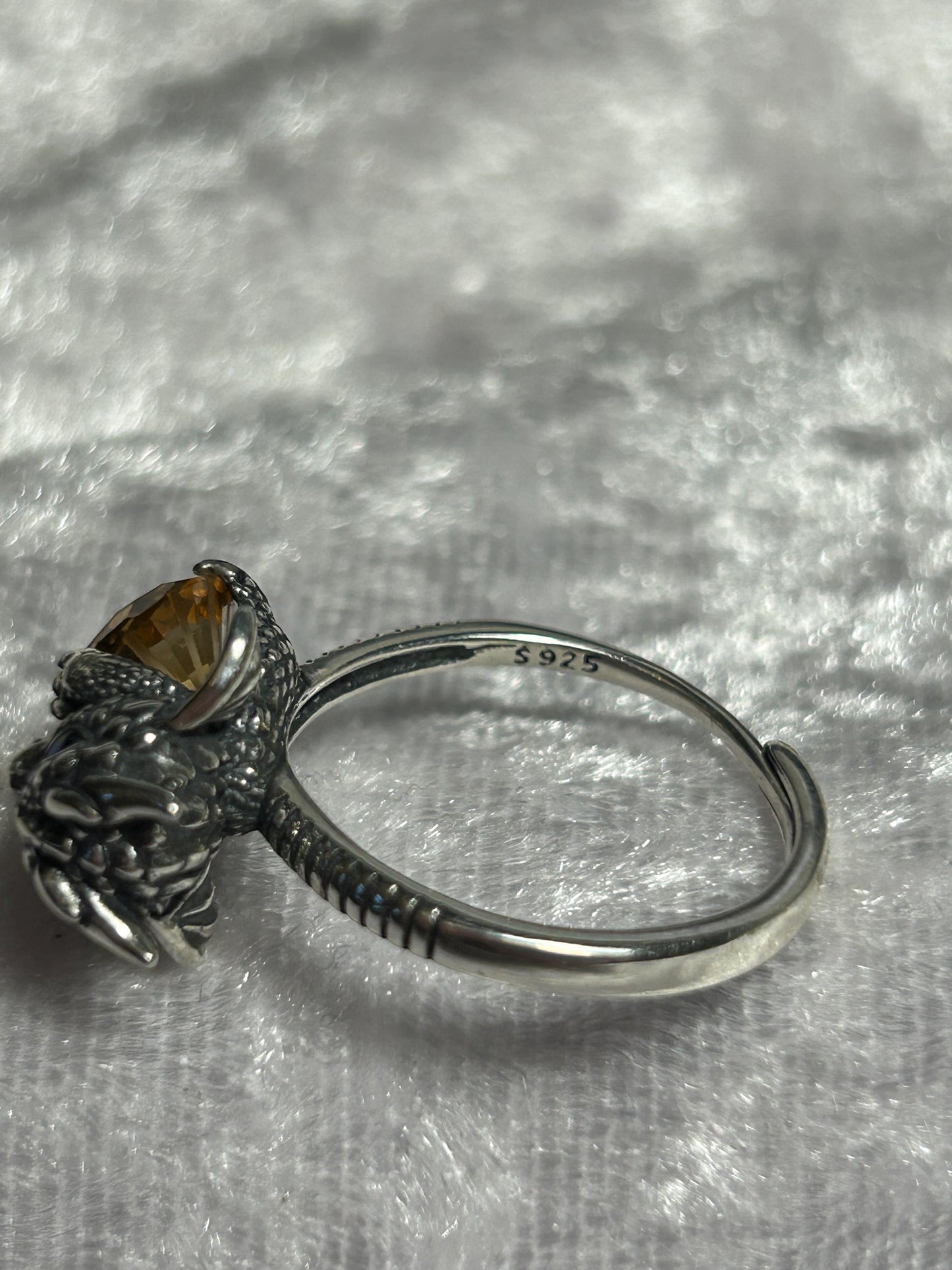 Baby Dragon Ring with Faceted Citrine Gemstone • 925 Sterling Silver • Adjustable • Gift Box