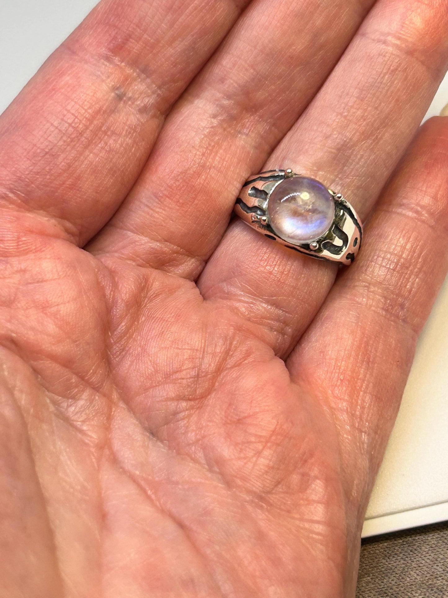Chunky Rainbow Moonstone Ring • 925 Sterling Silver • Adjustable • Gift Box