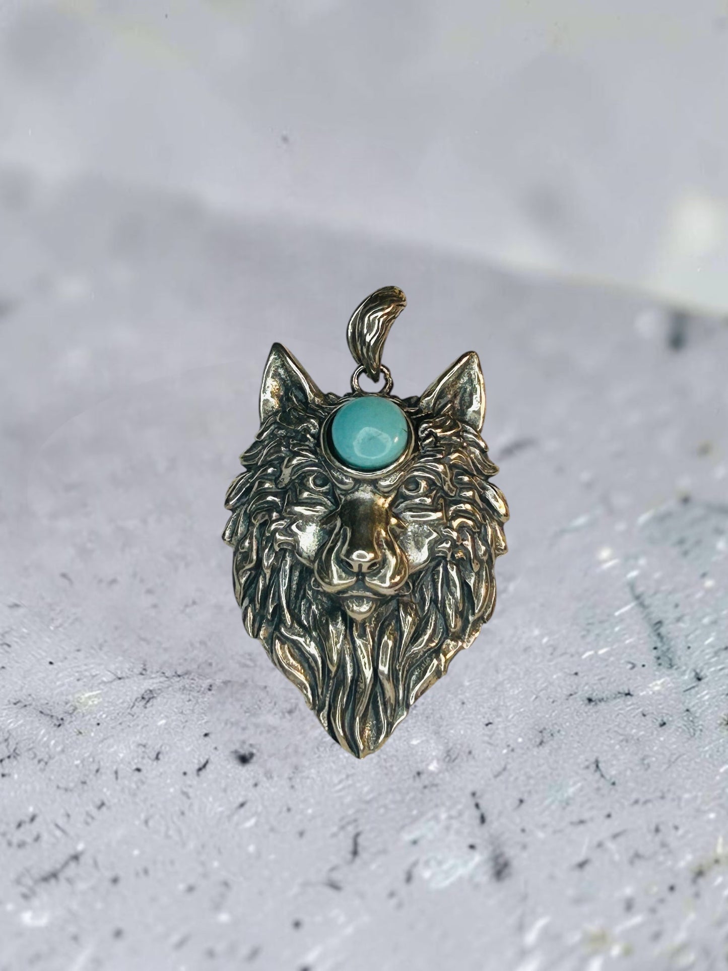 Wolf Pendant with Natural Turquoise Gemstone • 925 Sterling Silver • Gift Box