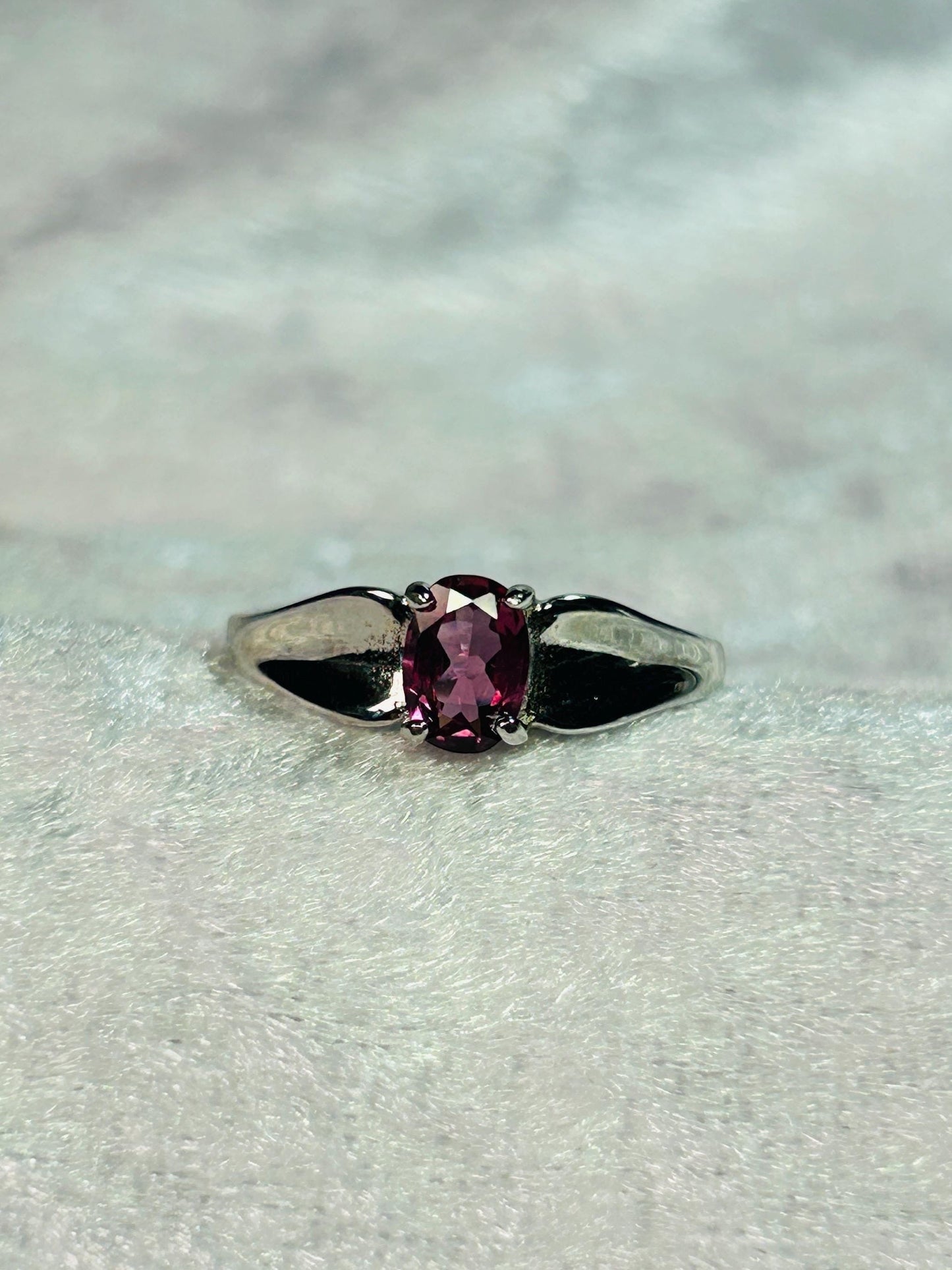 Purple Garnet Ring • 925 Sterling Silver • Adjustable • Gift Box