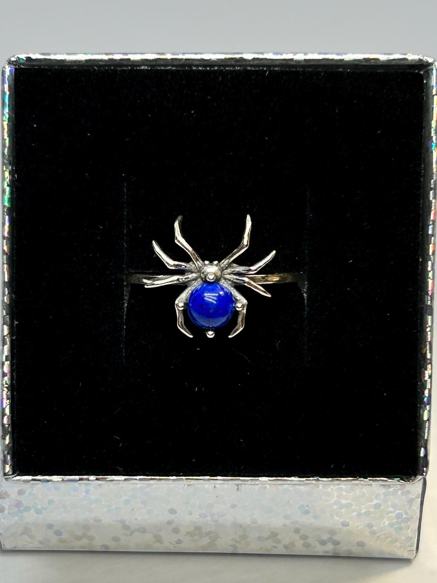 Spider Ring with Lapis Lazuli Gemstone • 925 Sterling Silver • Adjustable • Gift Box