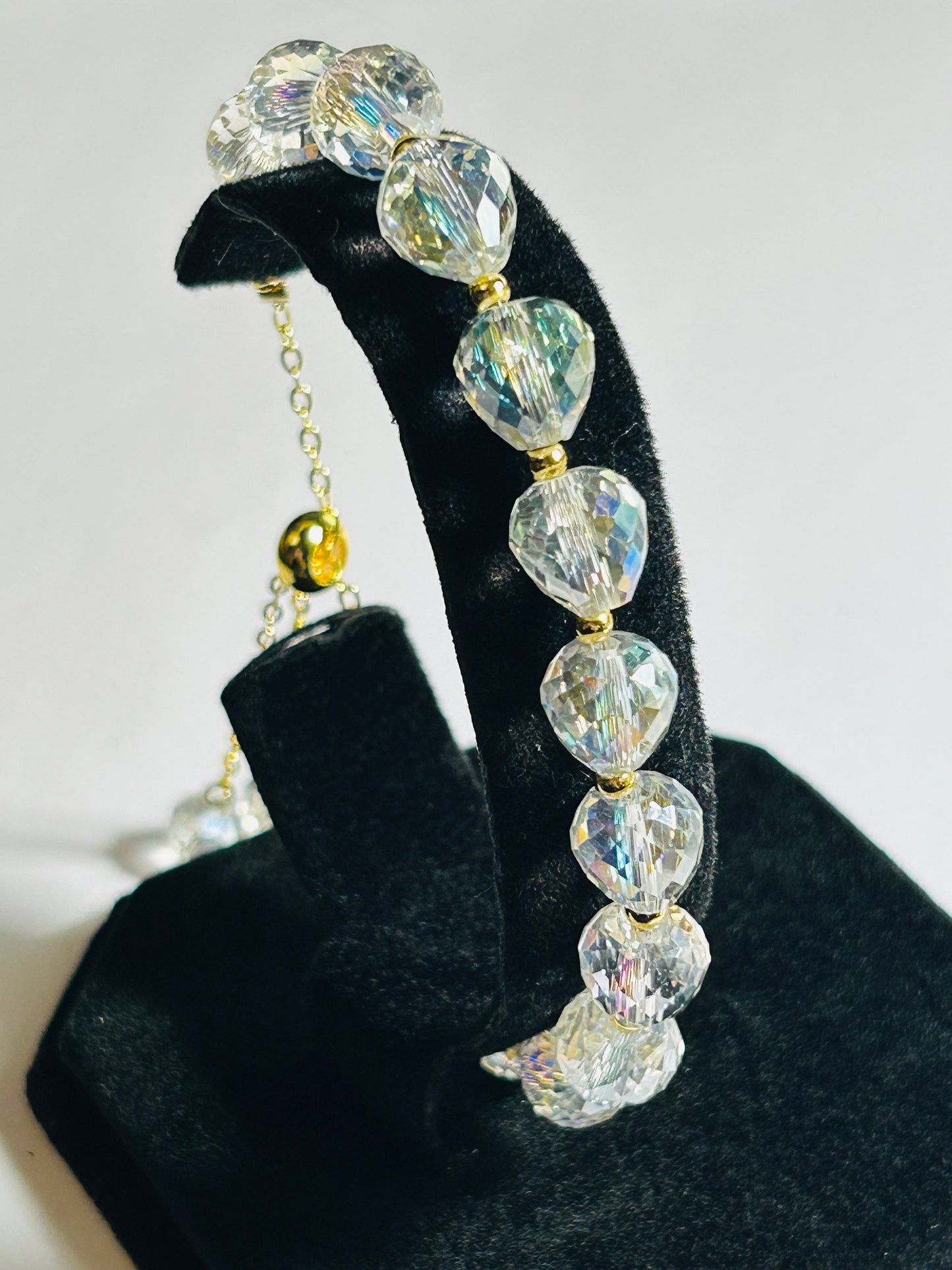 Wire Strung Adjustable Bracelet With Faceted AB Czech Glass Sparkly Beads With Velvet Giftbox