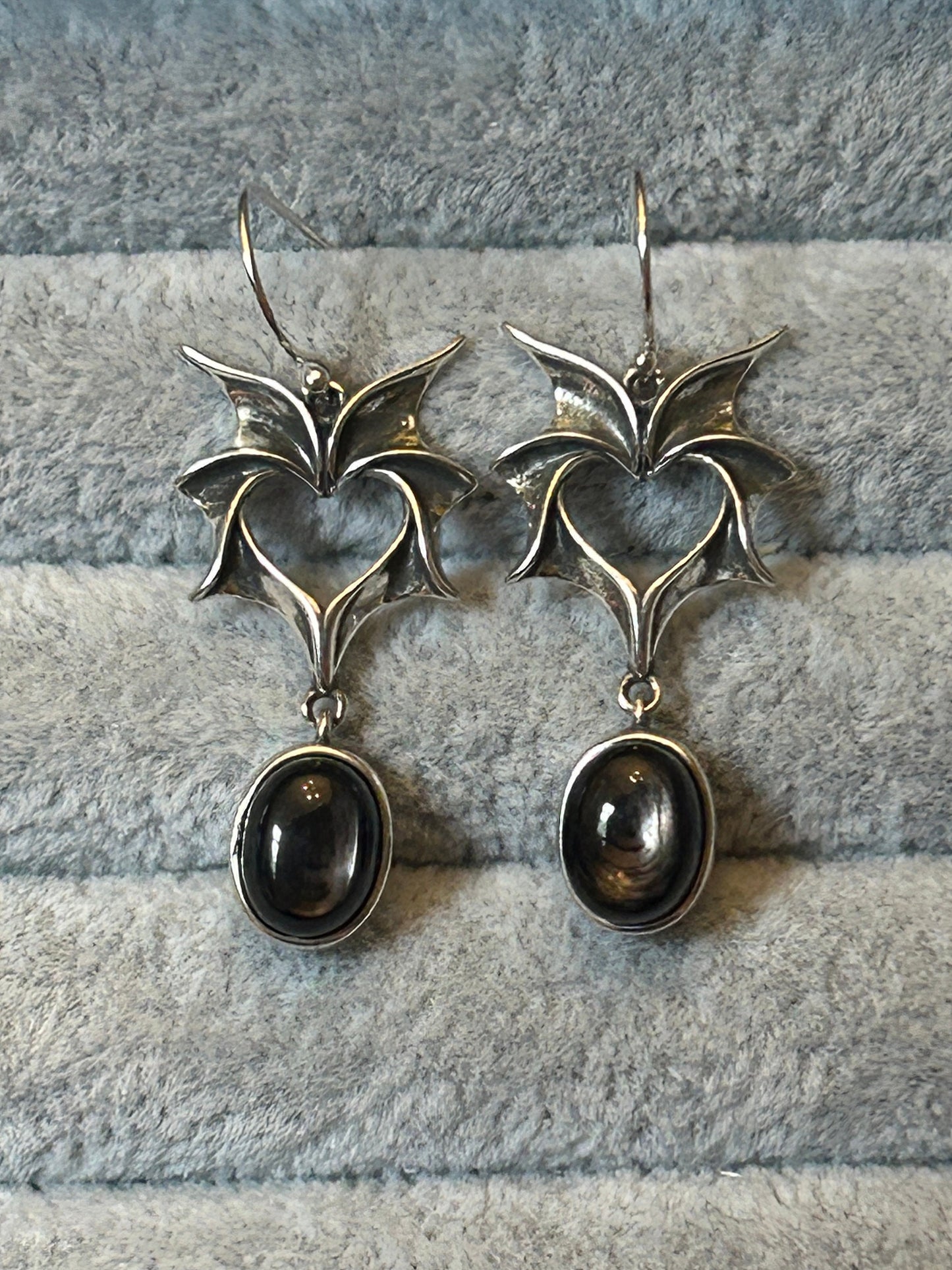 Pair Bat Earrings With Hypersthene Gemstone - 925 Silver Dangle Earrings - Giftboxed