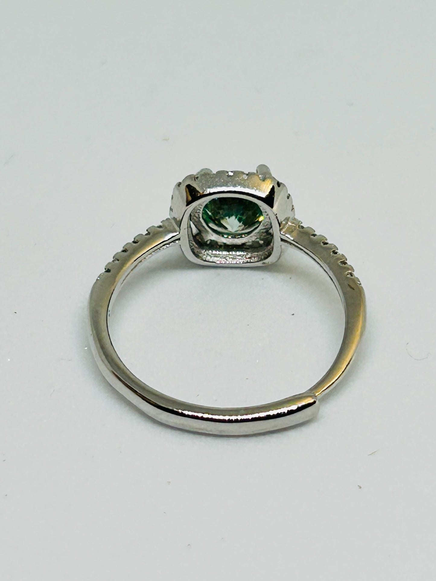 Square Moissanite Ring with CZ Accents • 925 Sterling Silver • Adjustable • Gift Box