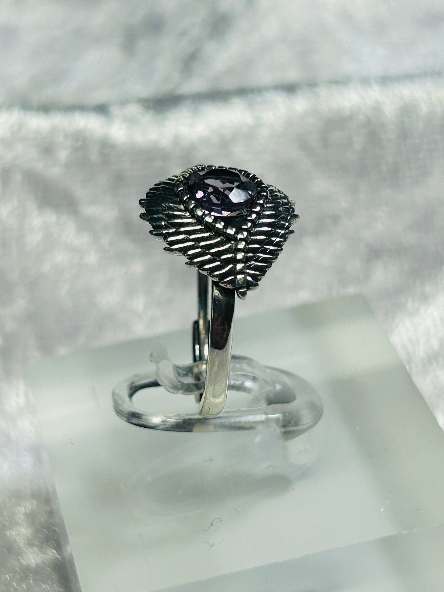 Evil Eye Protection Ring with Amethyst Gemstone • 925 Sterling Silver • Adjustable • Gift Box