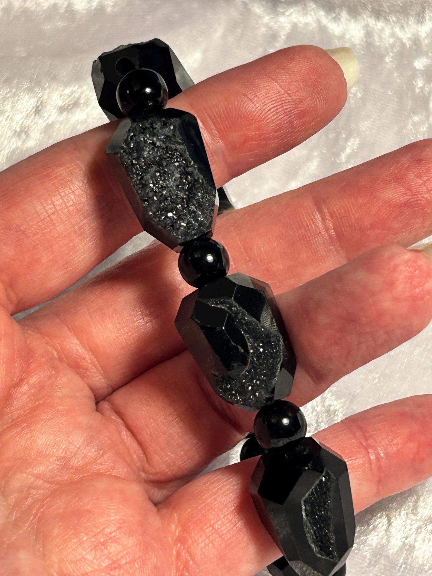 Black Agate Druzy Bracelet: Chunky Gemstone Jewelry, Adjustable
