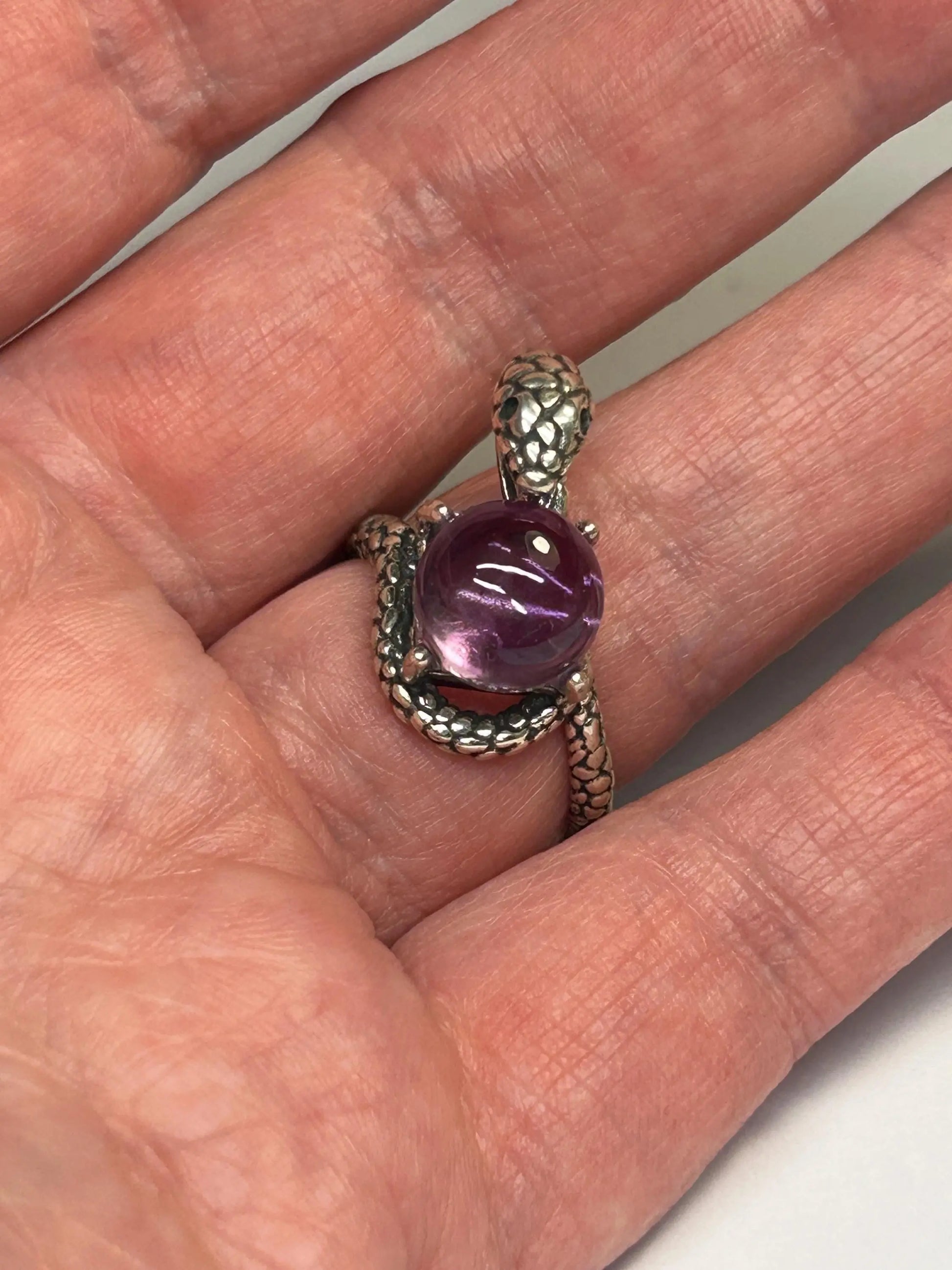 925 Silver Snake Ring with Amethyst - Adjustable Serpent Jewellery with CZ Eyes - Gift Boxed Celtic Dragon Jewellery