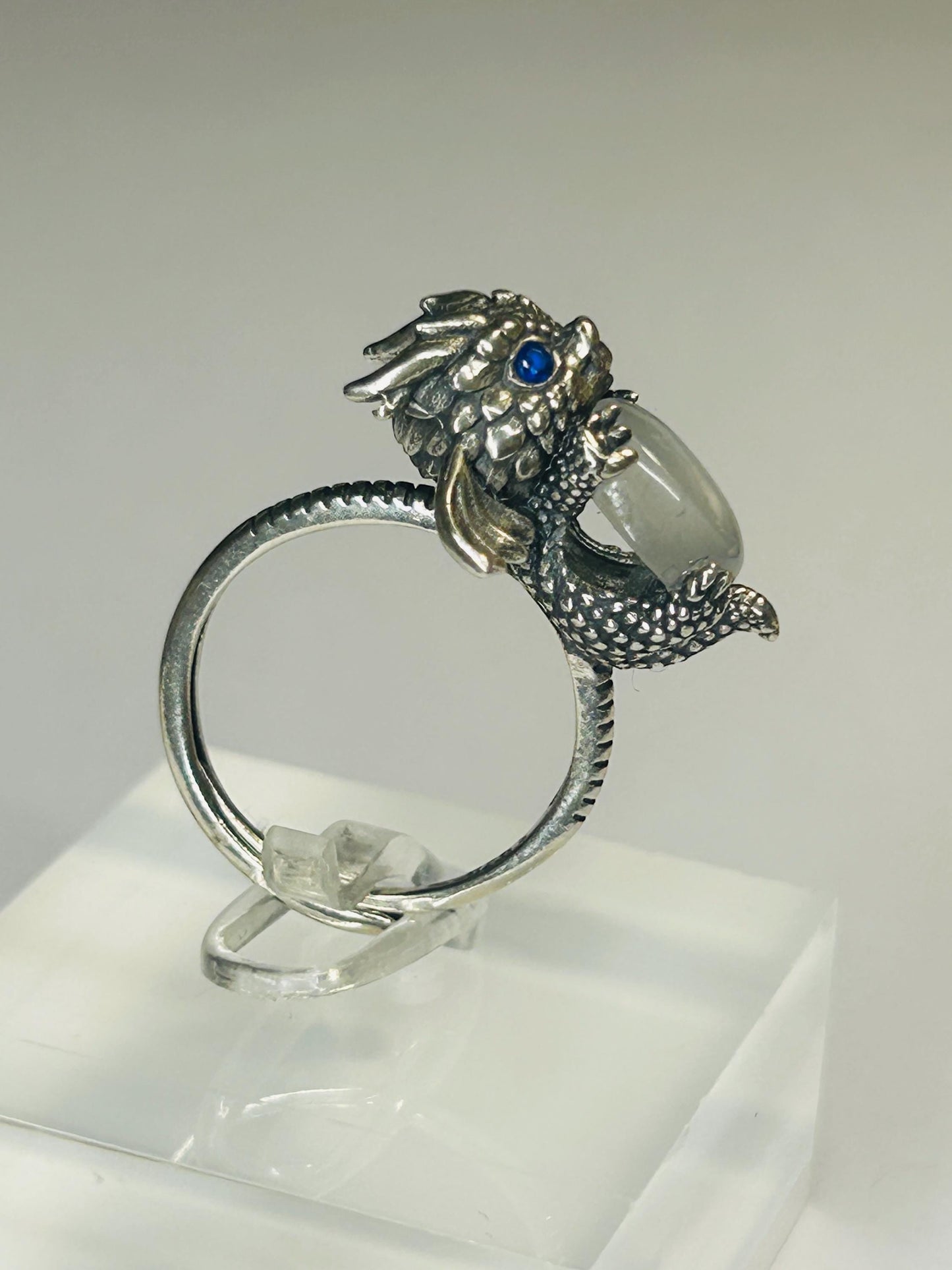 925 Silver Moonstone Ring • Baby Dragon Design • Adjustable • Giftbox
