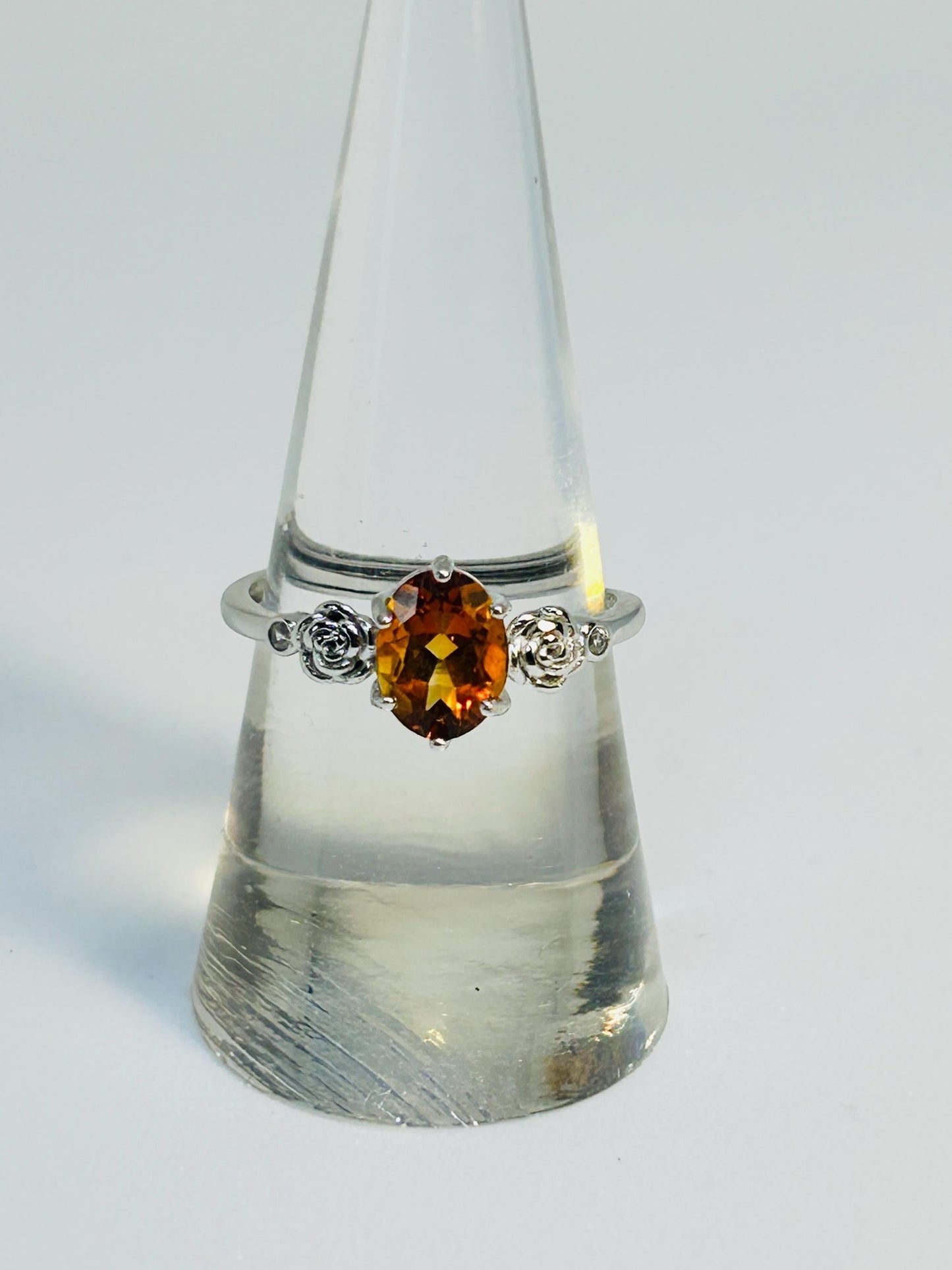 Floral Ring with Orange Citrine Gemstone • 925 Sterling Silver • Adjustable • Gift Box