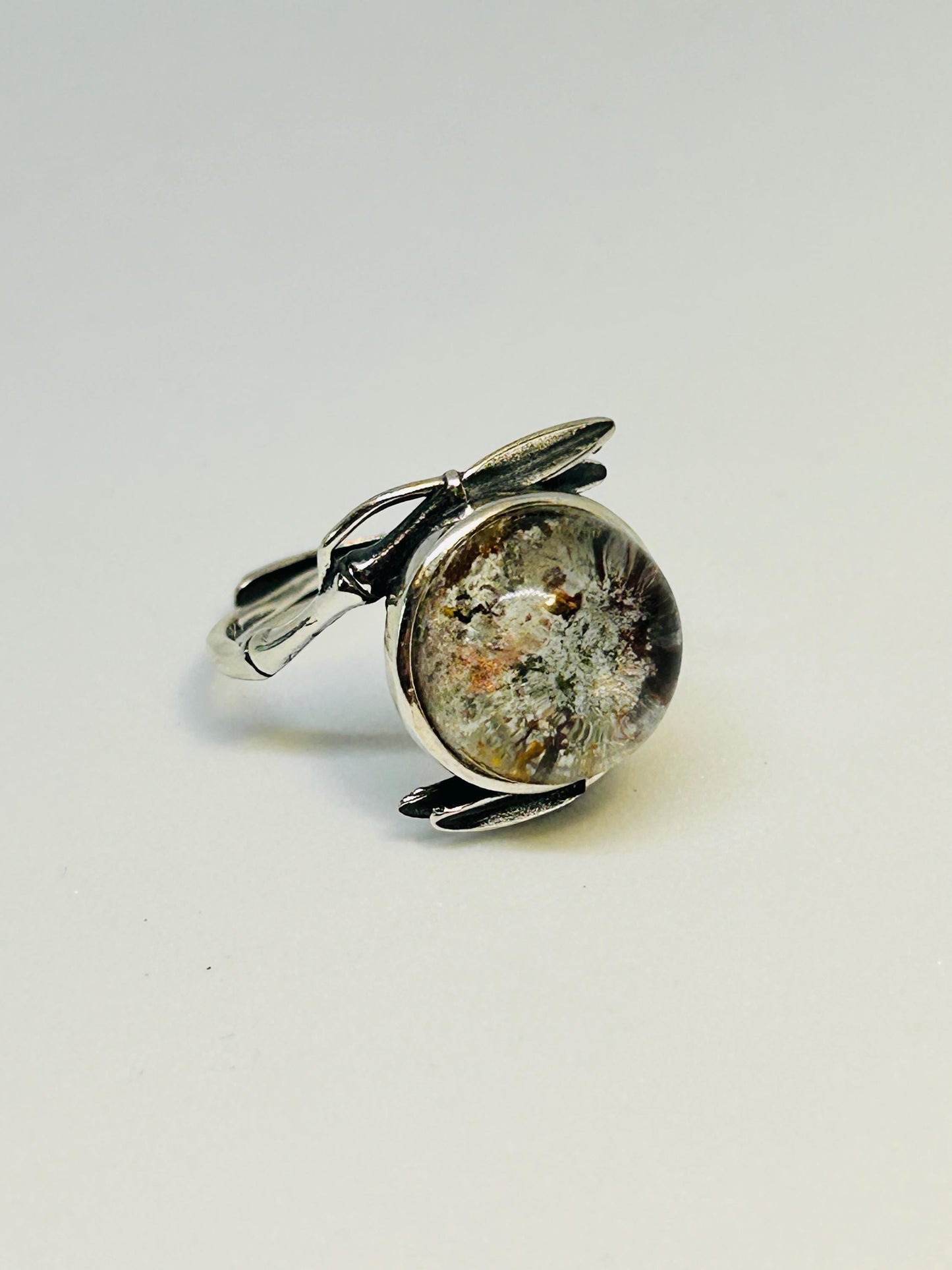 Leaf Ring with Garden Quartz Gemstone • 925 Sterling Silver • Adjustable • Gift Box