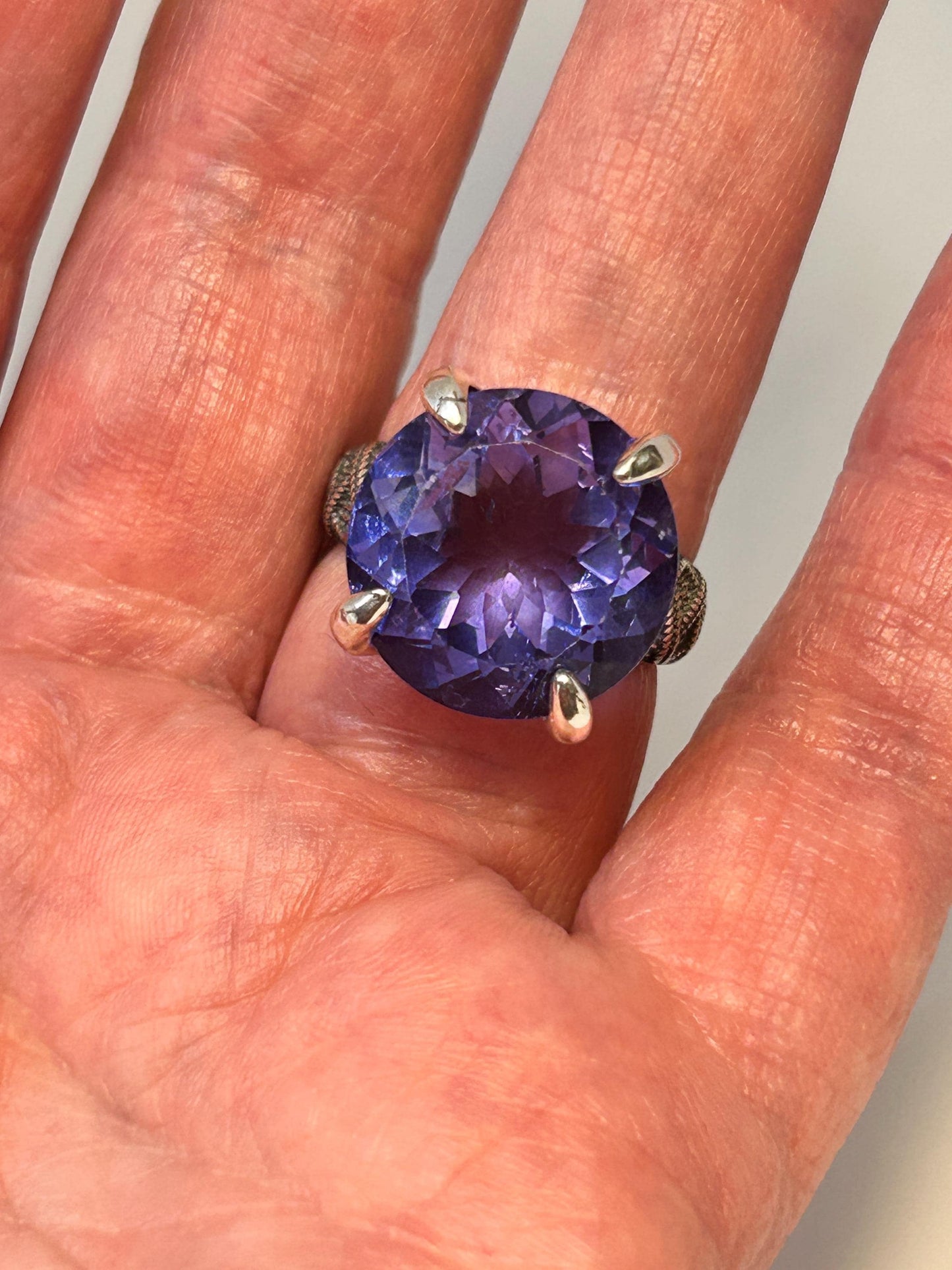 Chunky Blue Fluorite Ring • 925 Sterling Silver • Adjustable • Gift Box