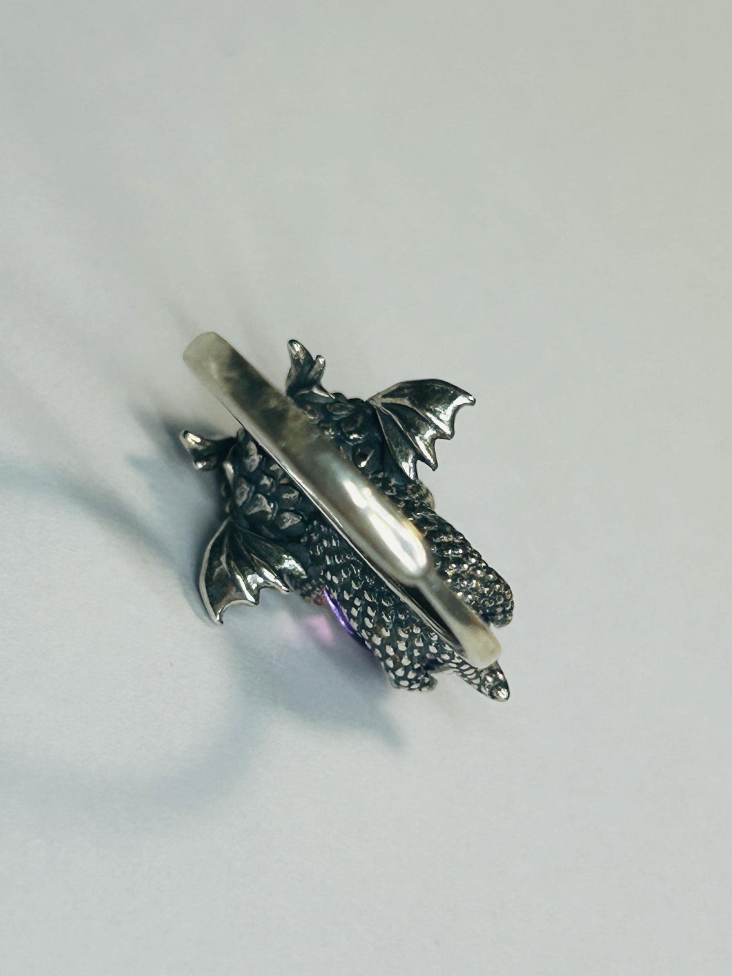 925 Silver Amethyst Ring • Baby Dragon Design • Adjustable • Giftbox