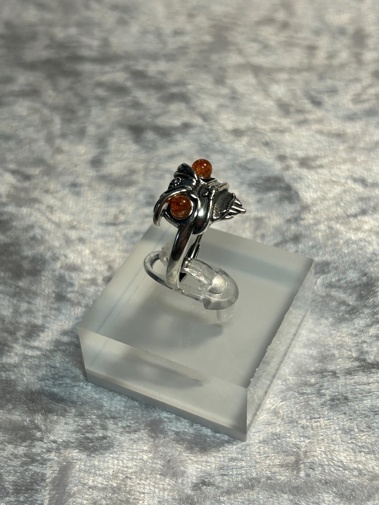 Oriental Temple Lion Ring with Sunstone Gemstones • 925 Sterling Silver • Adjustable • Gift Box