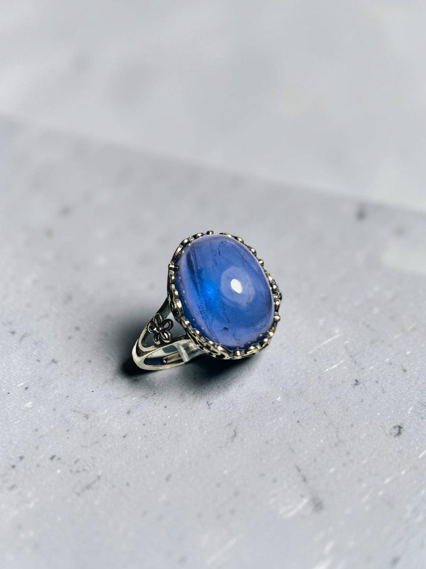Blue Fluorite Ring • Oval Gemstone • 925 Sterling Silver • Adjustable • Gift Box