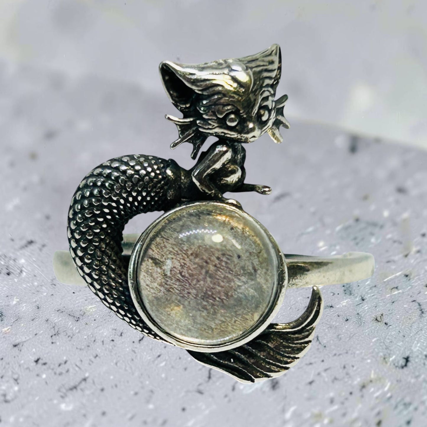 Mythical Naga Ring with Labradorite Gemstone • 925 Sterling Silver • Adjustable • Gift Box