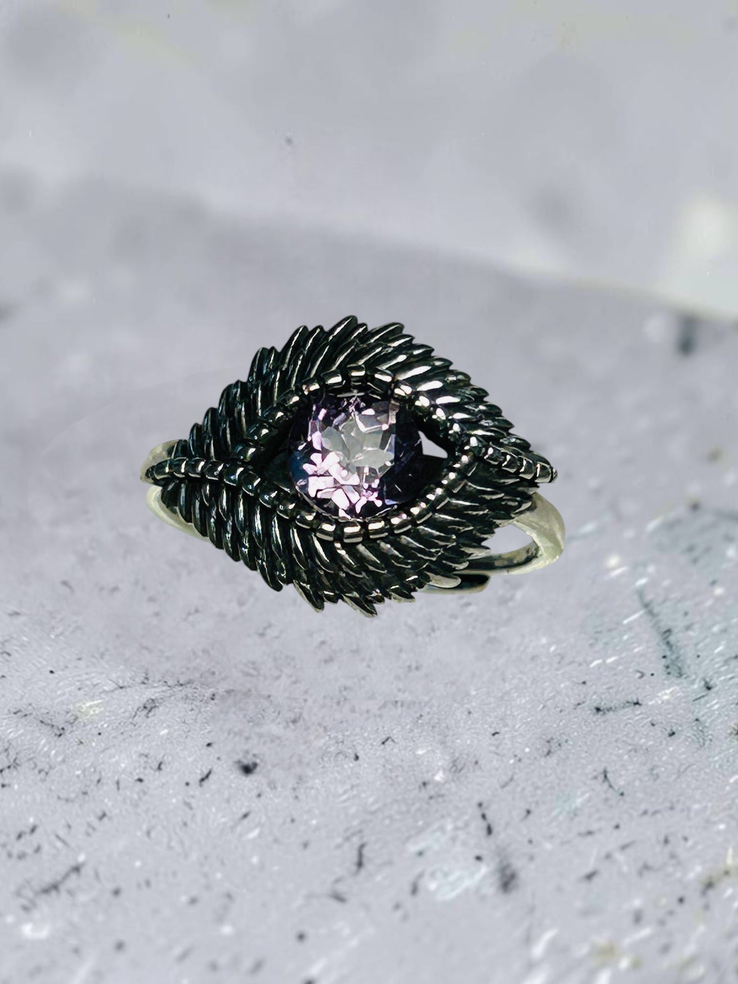 Evil Eye Protection Ring with Amethyst Gemstone • 925 Sterling Silver • Adjustable • Gift Box