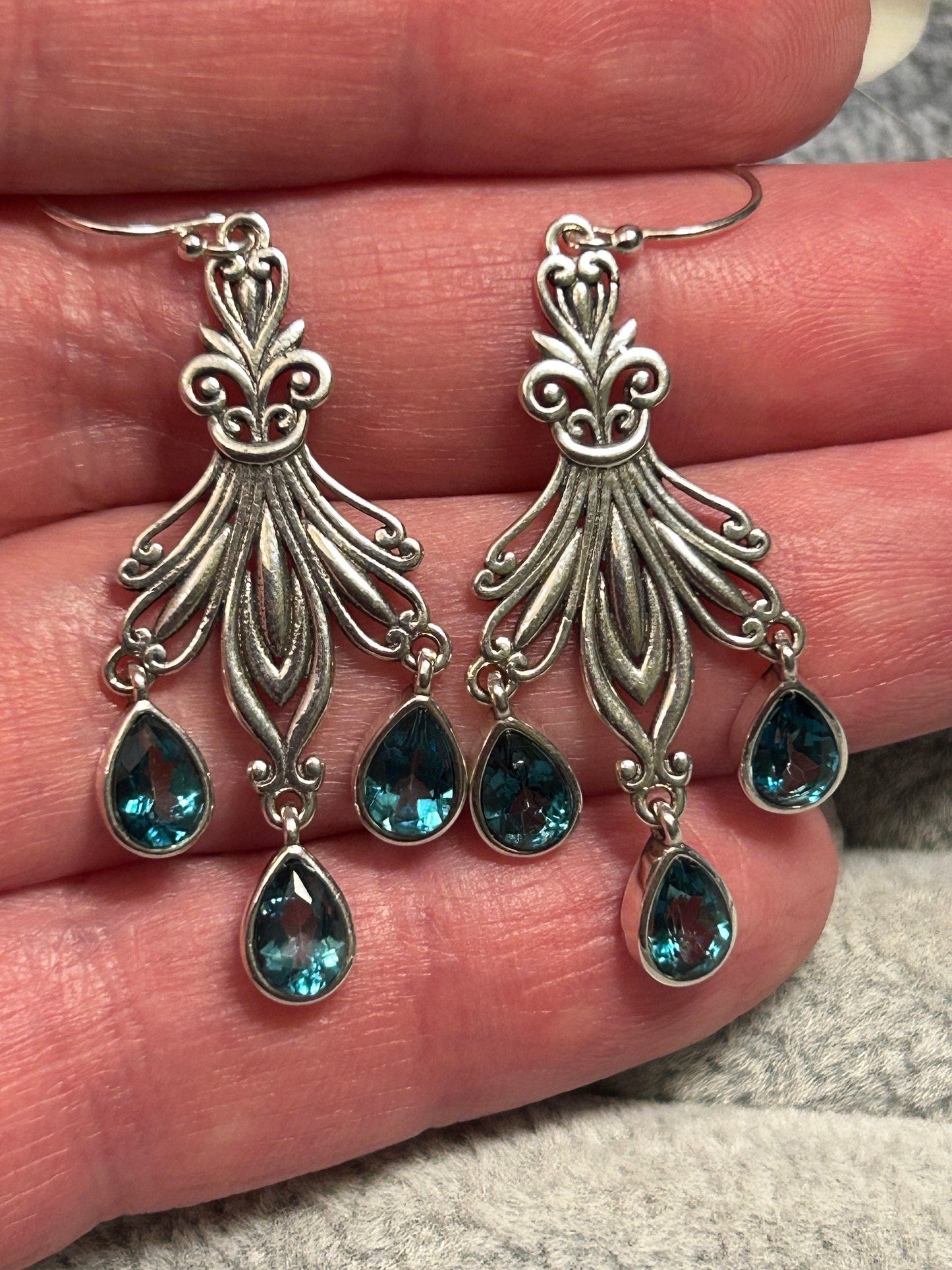Blue Topaz Dropper Earrings • 925 Sterling Silver • Gift Box