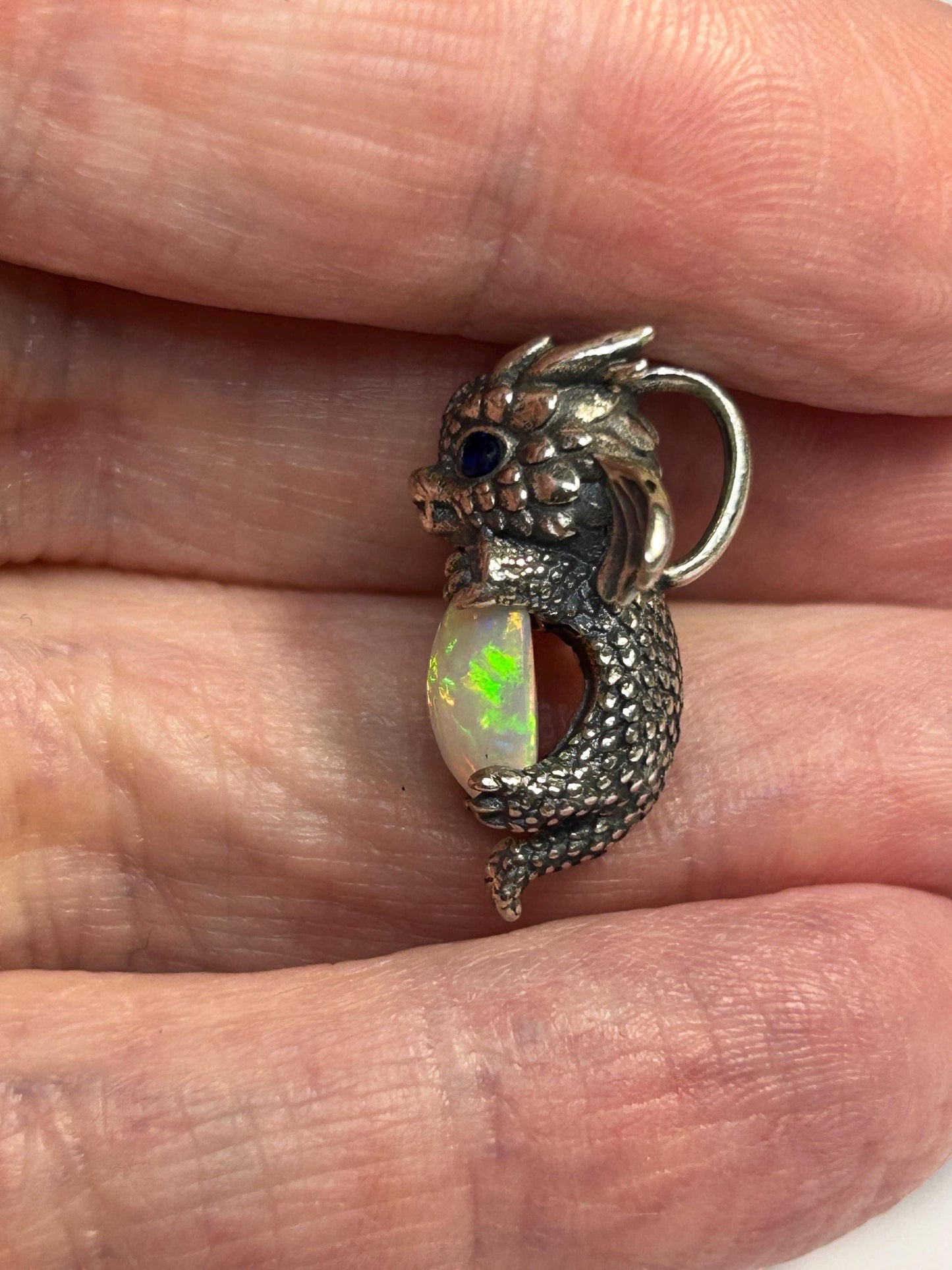 Baby Dragon Pendant with Opal Gemstone • 925 Sterling Silver • with Gift box