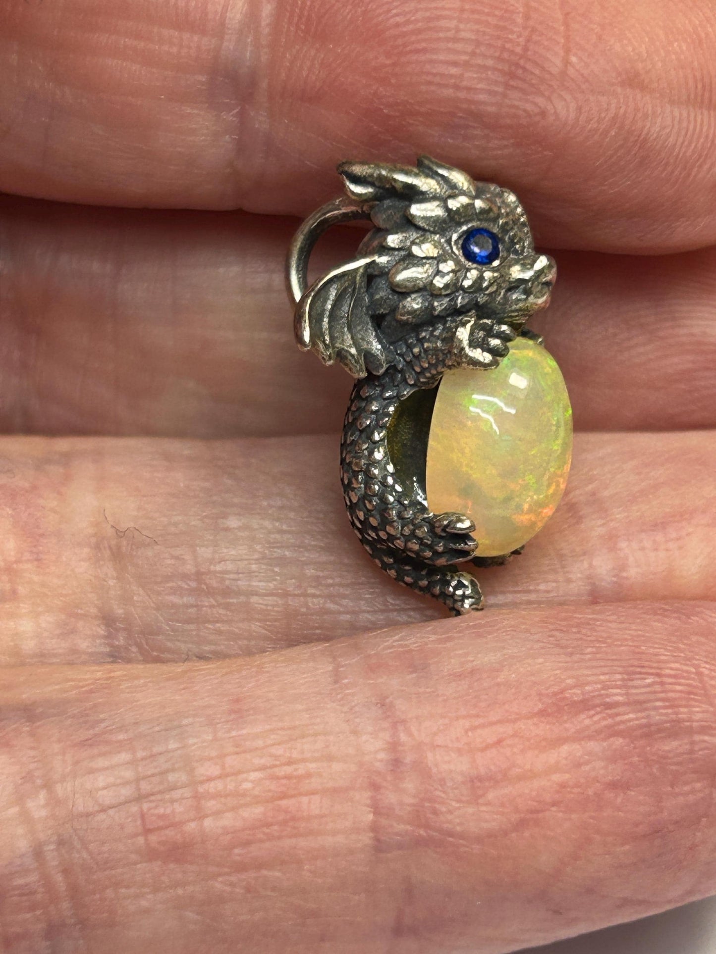 Baby Dragon Pendant with Opal Gemstone • 925 Sterling Silver • with Gift box