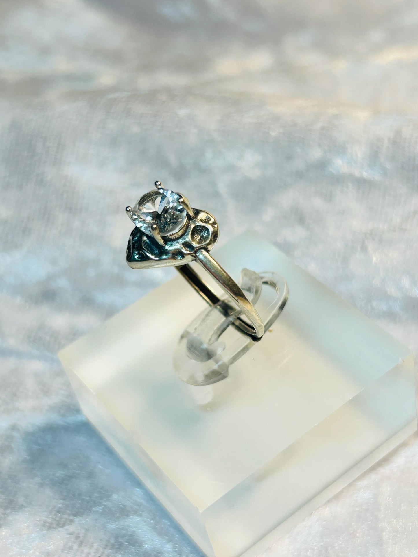 Heart Ring with Clear Quartz Gemstone • 925 Sterling Silver • Adjustable • Gift Box