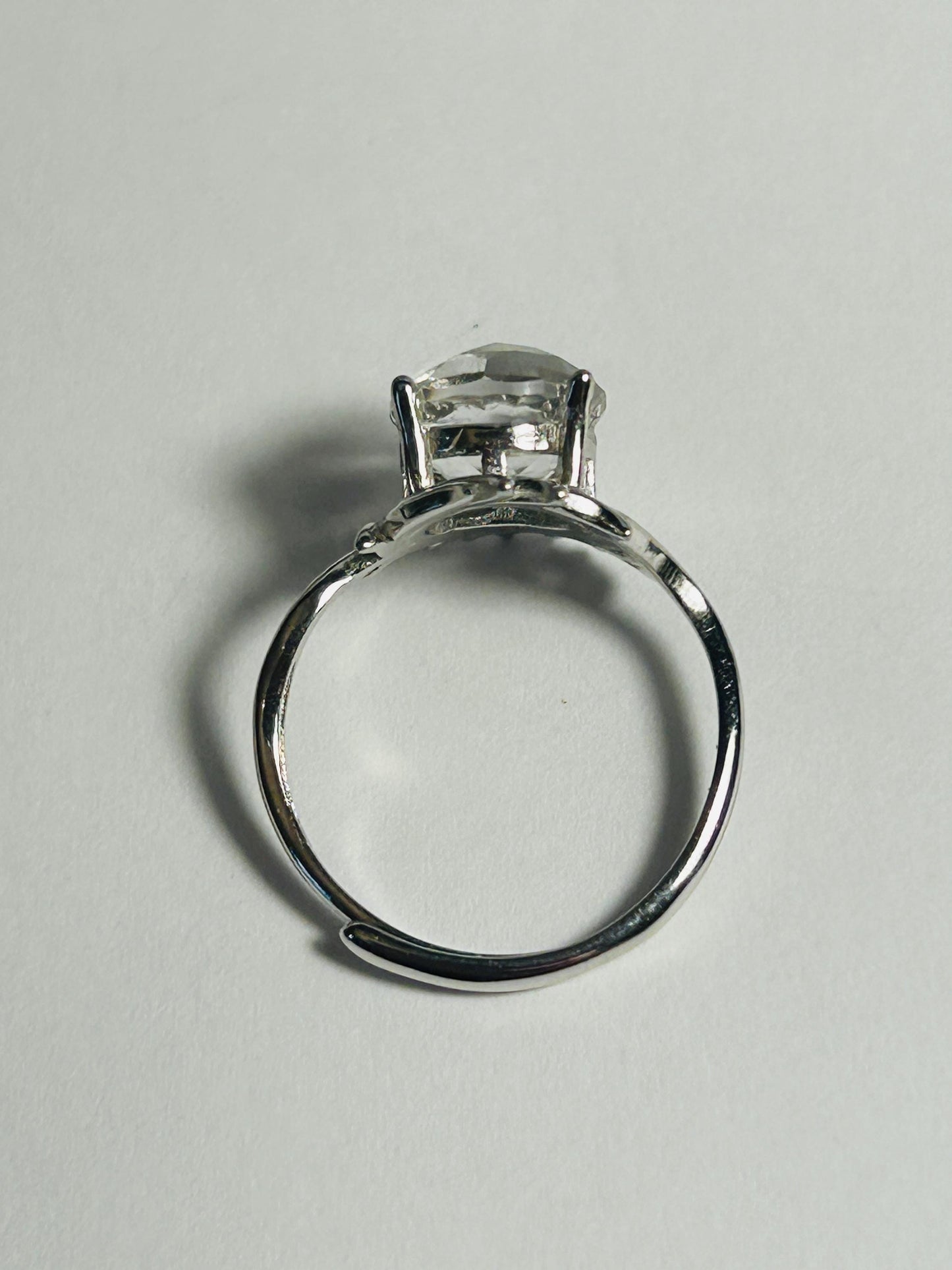 Faceted Clear Quartz Ring • 925 Sterling Silver • Adjustable • Gift box