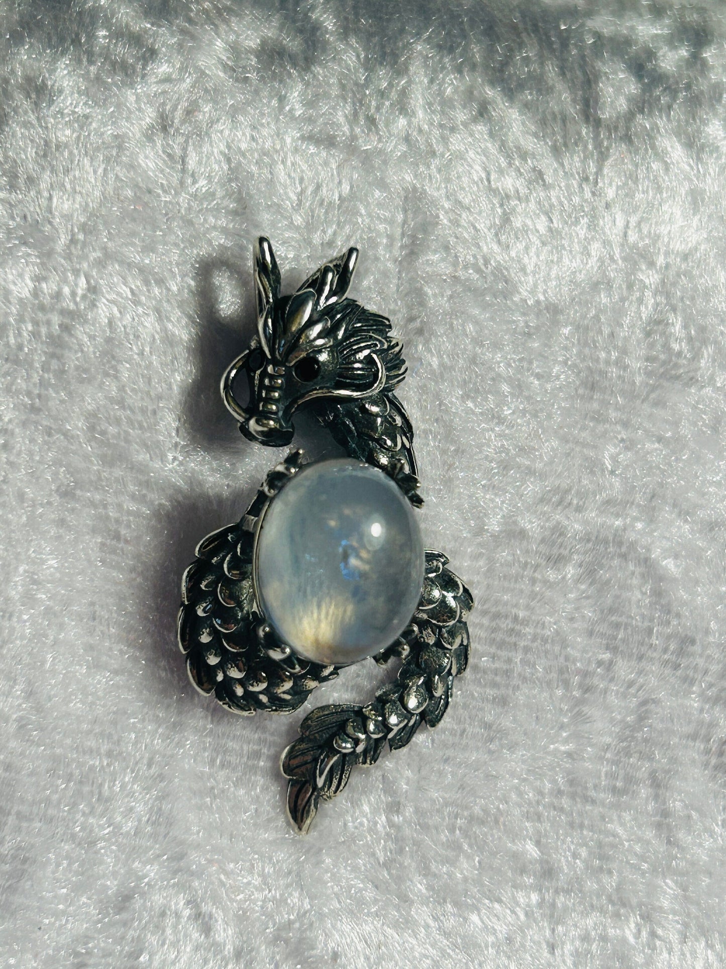 Dragon Pendant Made of 925 Silver With Labradorite Crystal Gemstone - Supplied In Gift Box