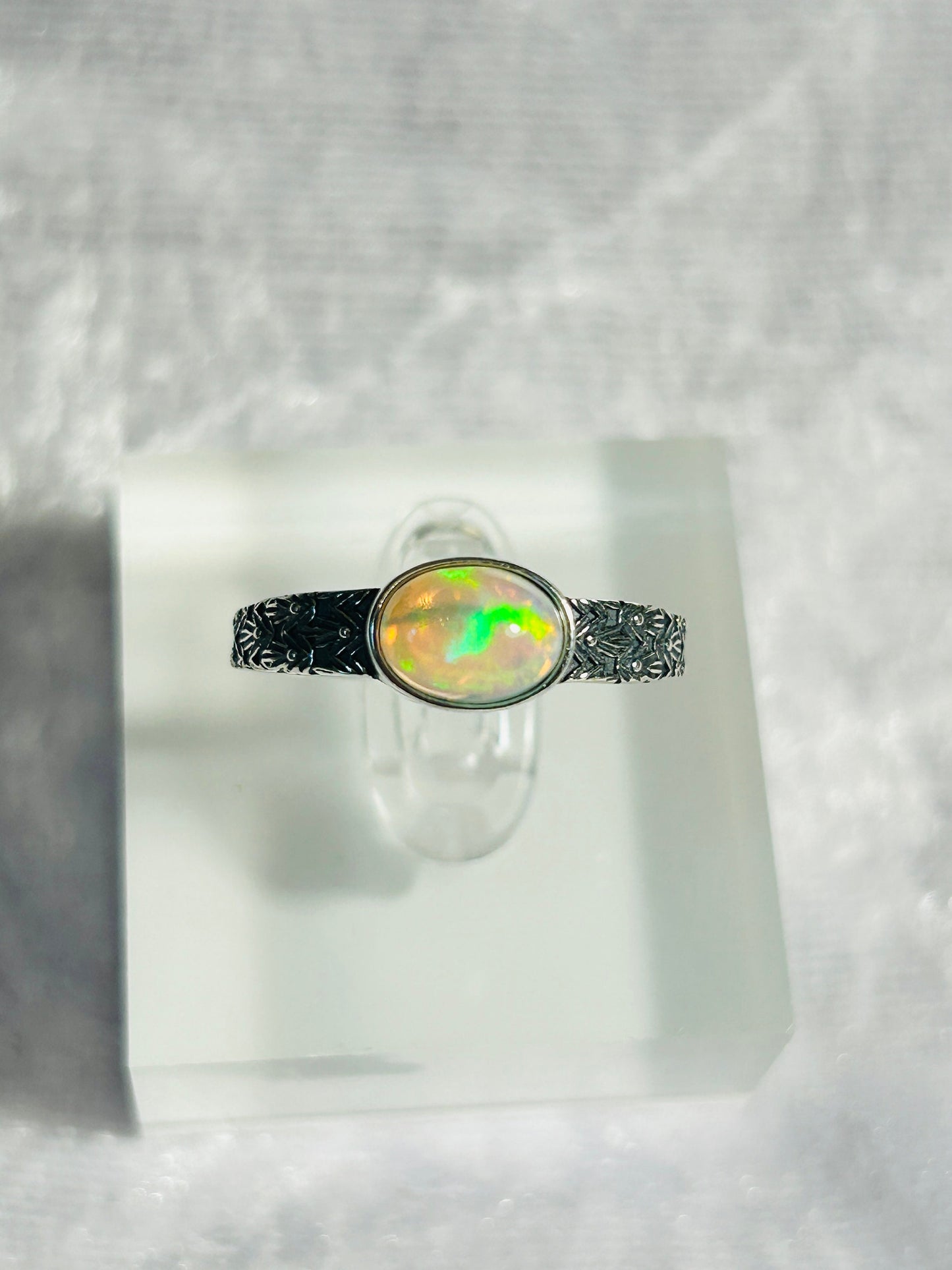 Rainbow Opal Ring: Adjustable 925 Silver Gemstone Ring