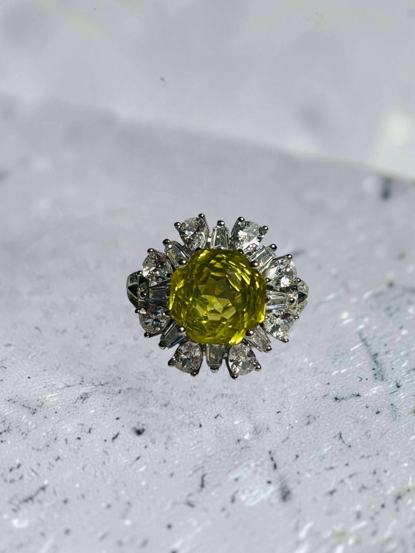 Crystal Daisy Ring with Rose Cut Lemon Citrine Gemstone & CZ Petals • 925 Sterling Silver • Adjustable • Gift Box