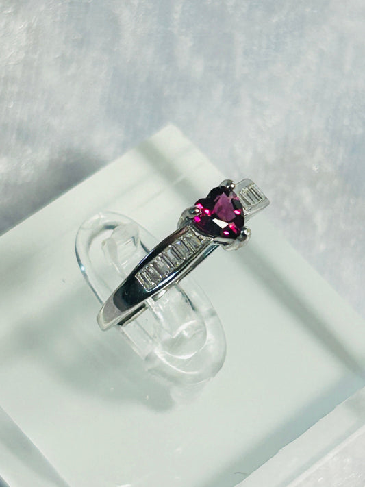 Garnet Ring Heart Design With CZ Stones - 925 Silver - Adjustable - Supplied In Gift Box