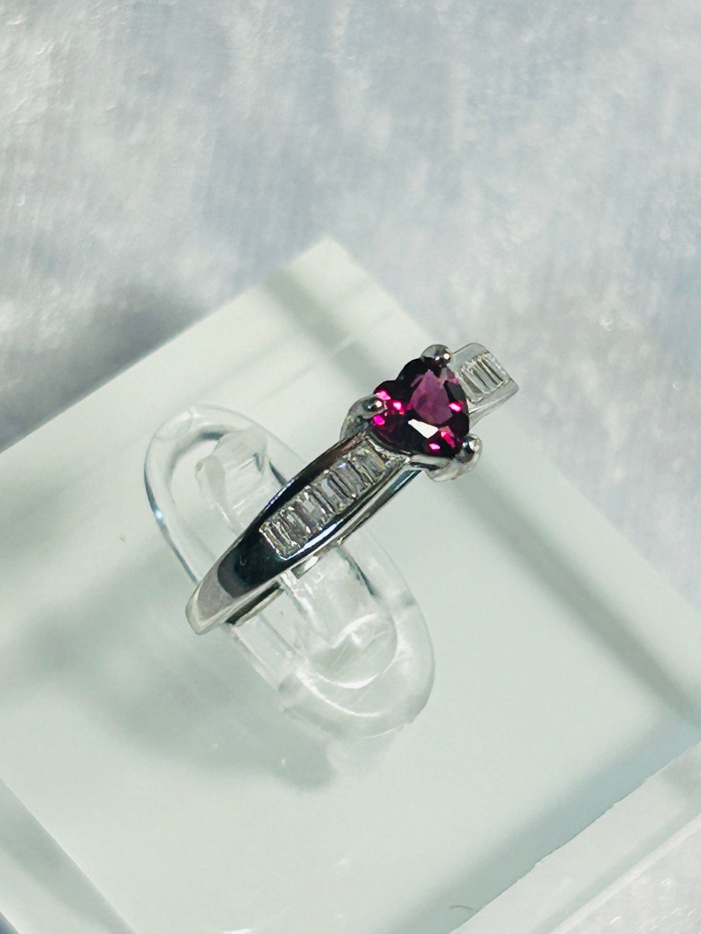 Crystal Heart Ring with Garnet & CZ Accents • 925 Sterling Silver • Adjustable • Giftbox
