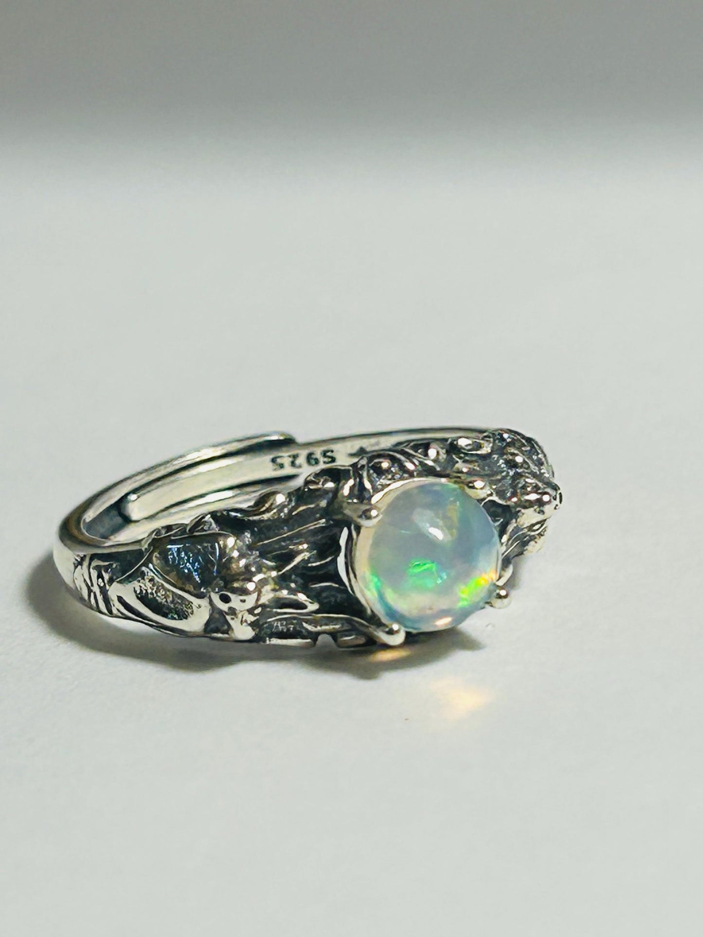 Bat Ring With Opal Gemstone - 925 Sterling Silver - Adjustable - Gift Boxed