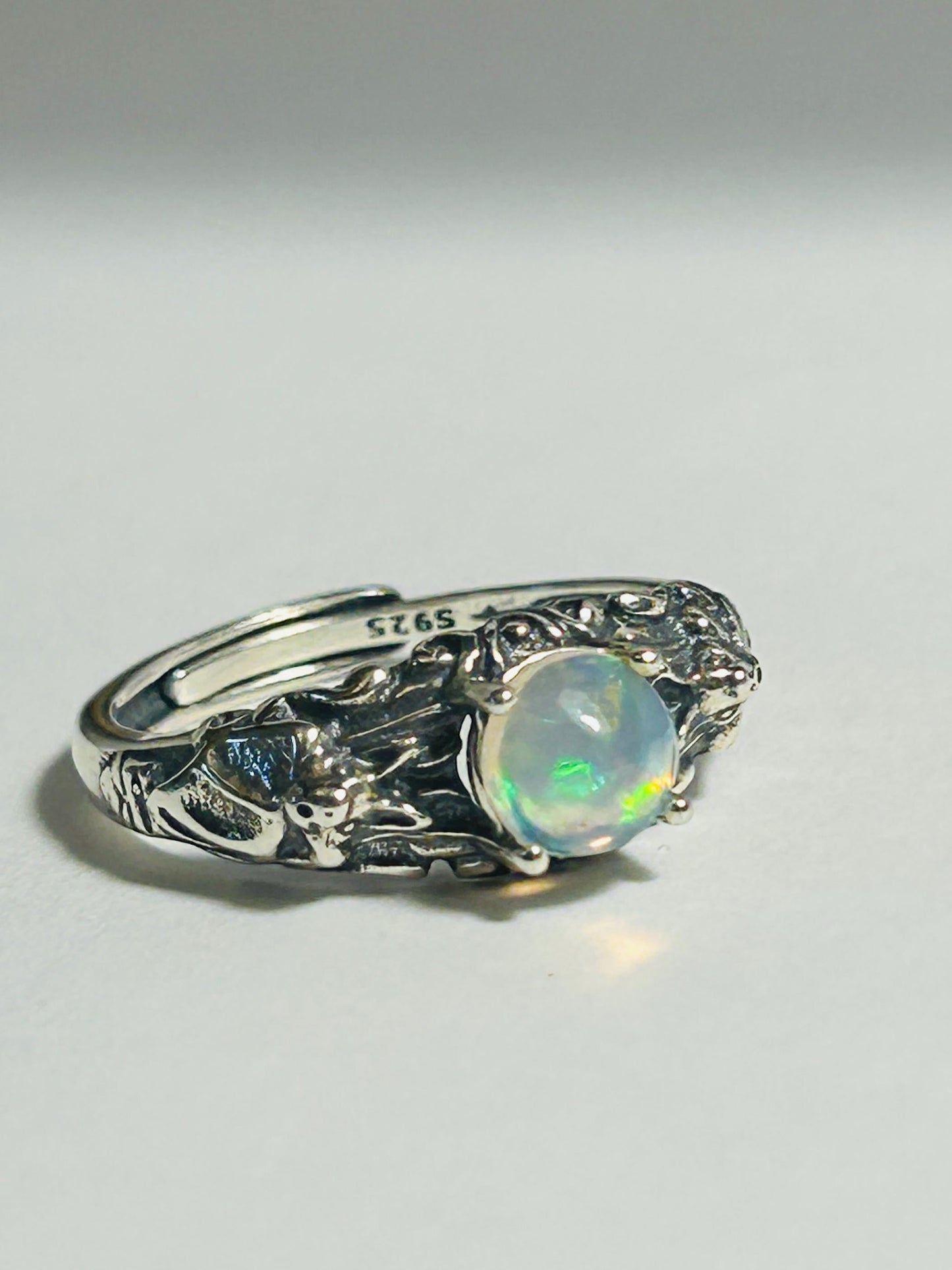 Bat Ring with Opal Gemstone • 925 Sterling Silver • Adjustable • Gift box