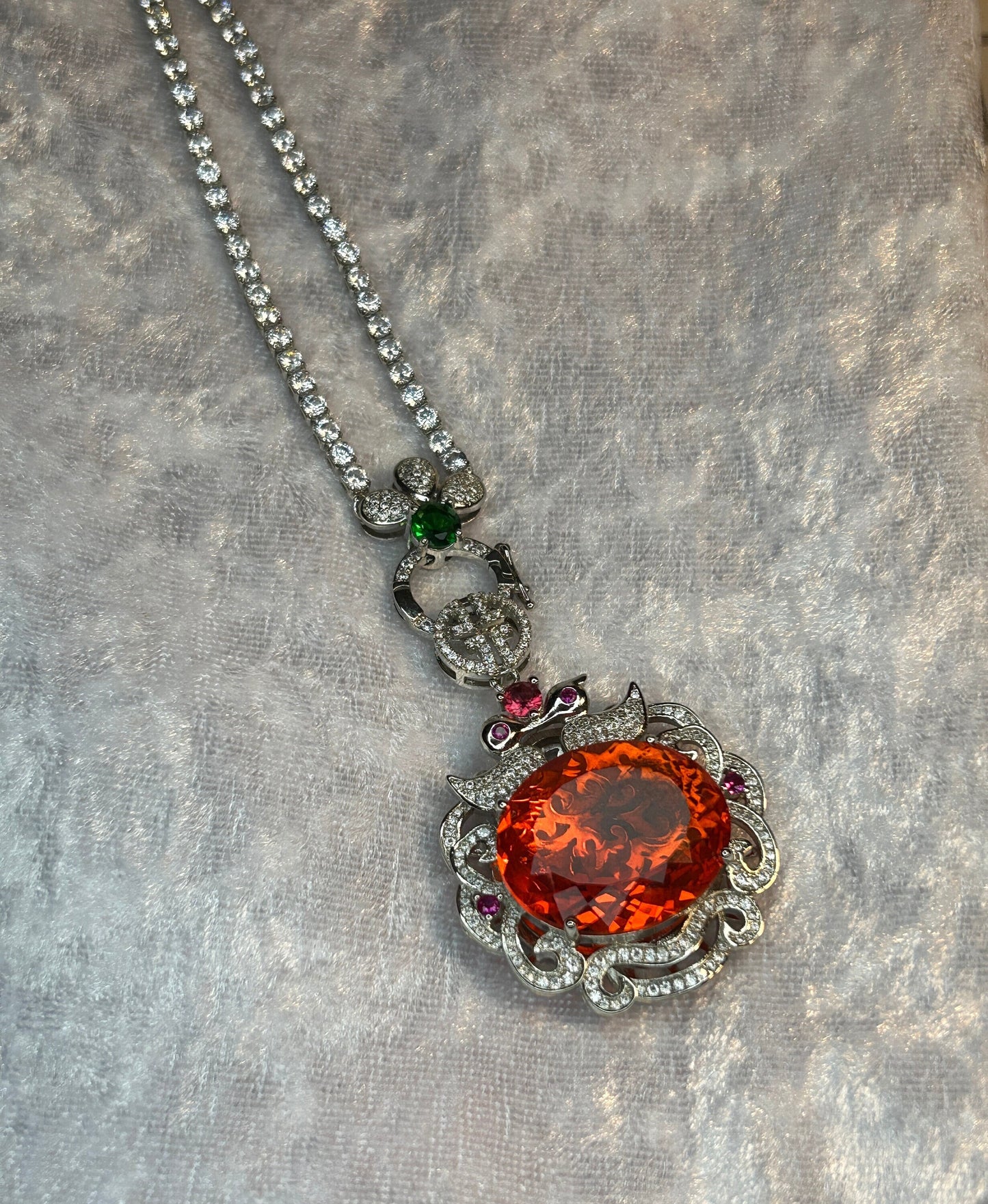 Ornate Orange CZ Statement Necklace: Drag Queen Costume Jewellery