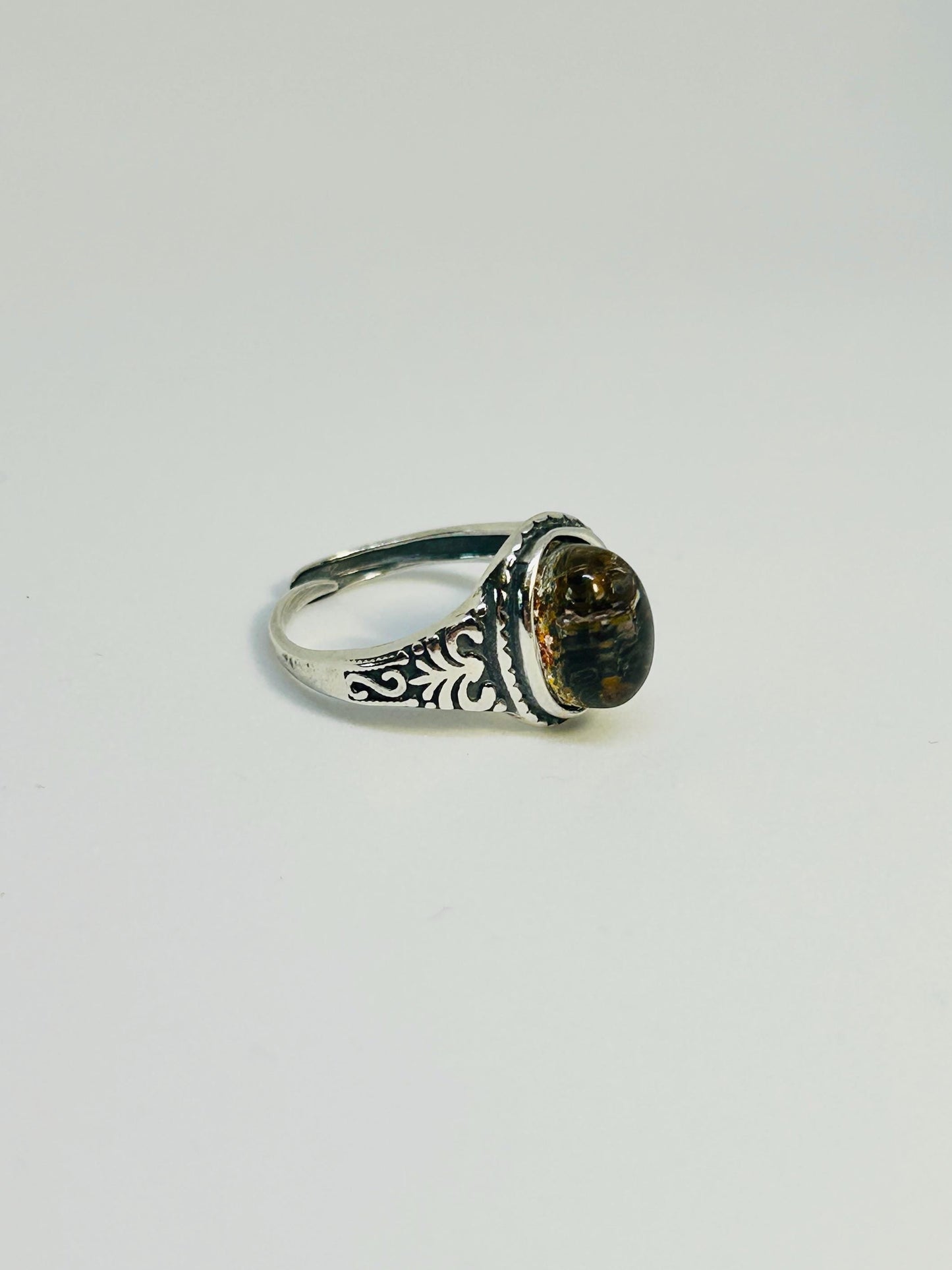 Oval Crystal Ring with Garden Quartz Gemstone • 925 Sterling Silver • Adjustable • Gift Box