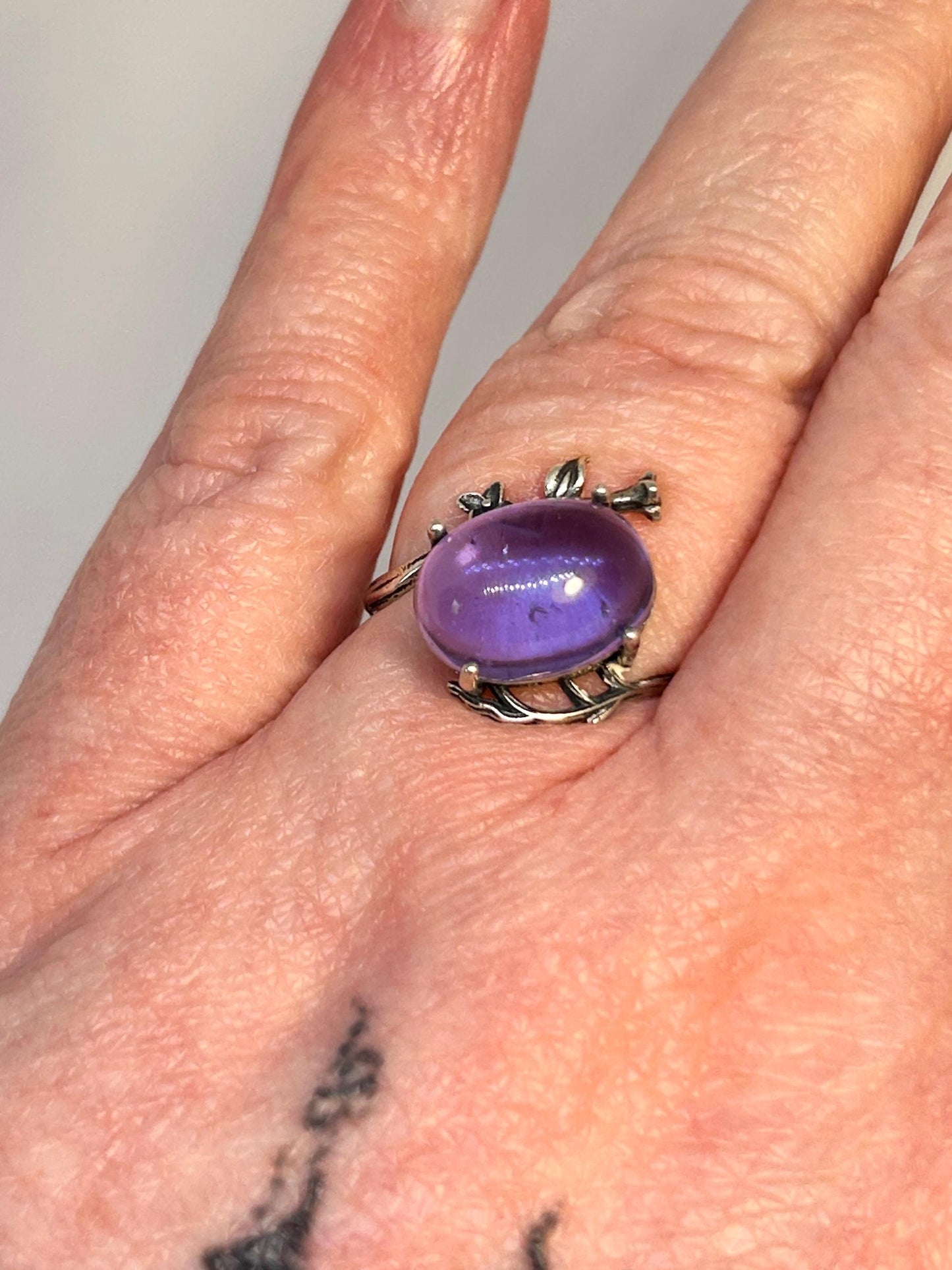 Blue Fluorite Ring with Nature Inspired Floral Design • 925 Sterling Silver • Adjustable • Gift Box