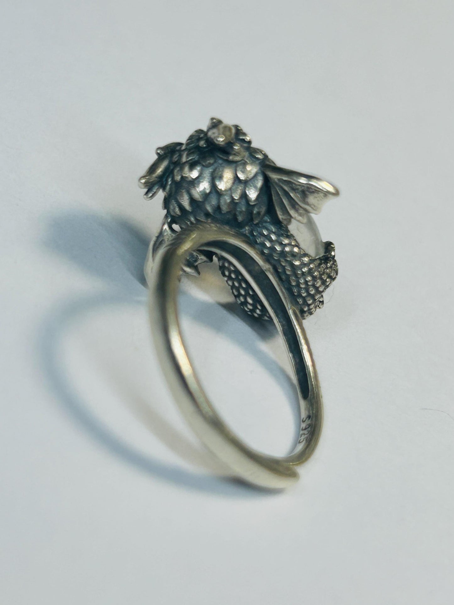 925 Silver Moonstone Ring • Baby Dragon Design • Adjustable • Giftbox