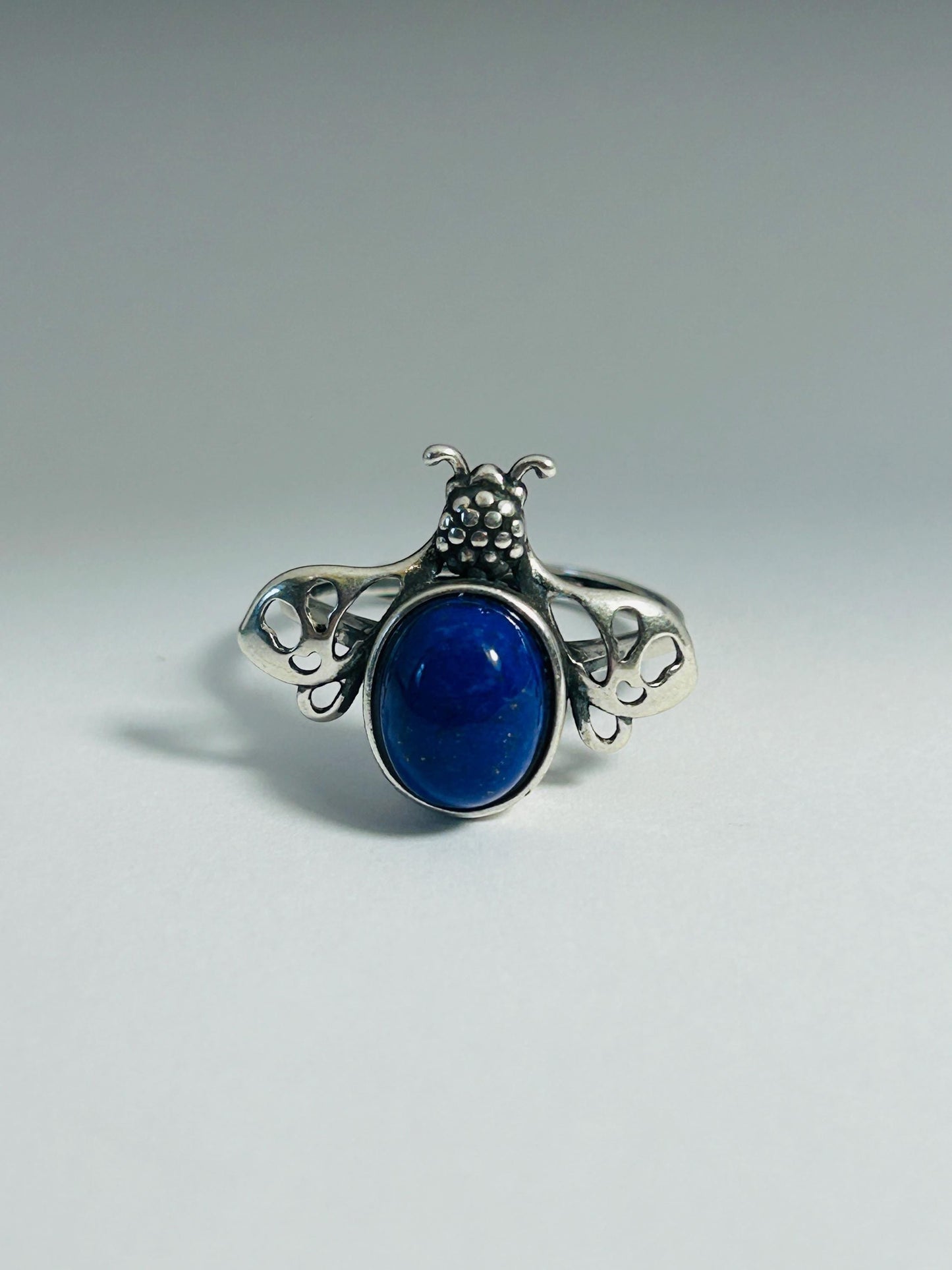 Bumble Bee Ring with Lapis Lazuli Gemstone • 925 Sterling Silver • Adjustable • Gift box