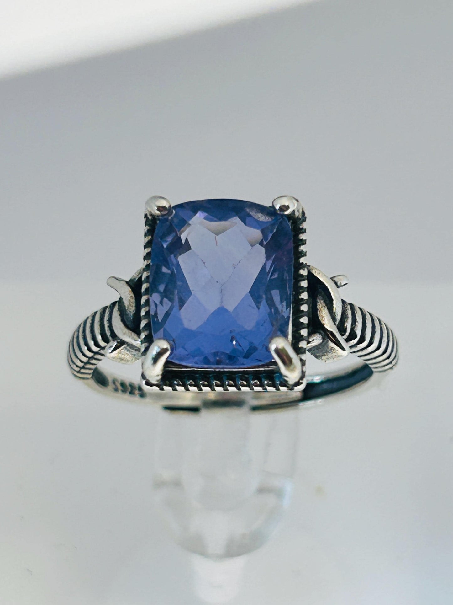Adjustable Blue Fluorite Ring: 925 Sterling Silver, Rectangular Gemstone