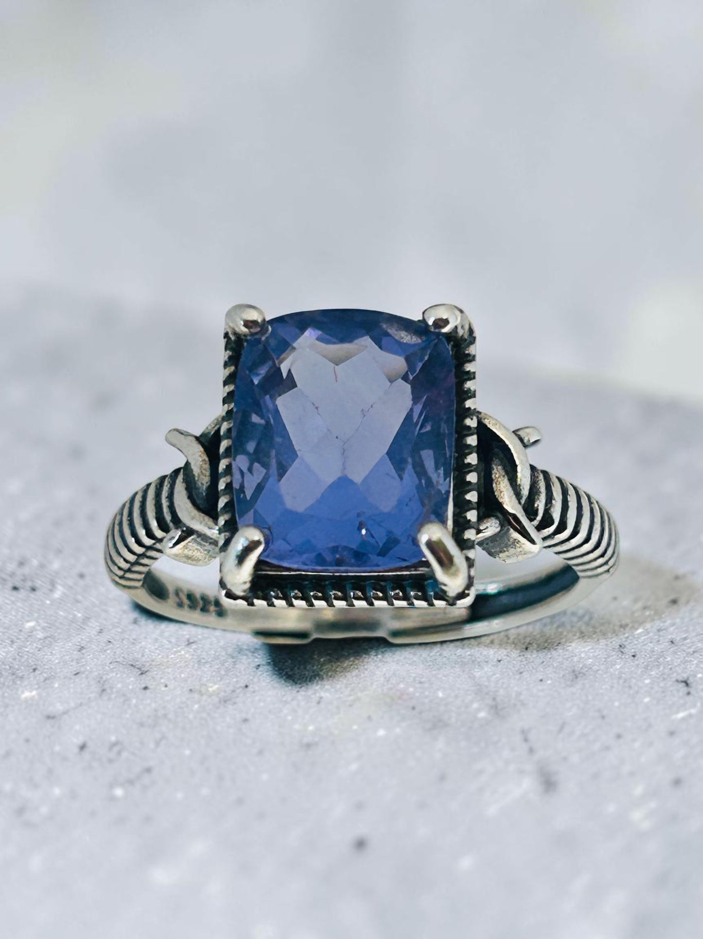 Blue Fluorite Ring • Rectangular Gemstone  • 925 Sterling Silver • Adjustable • Gift Box