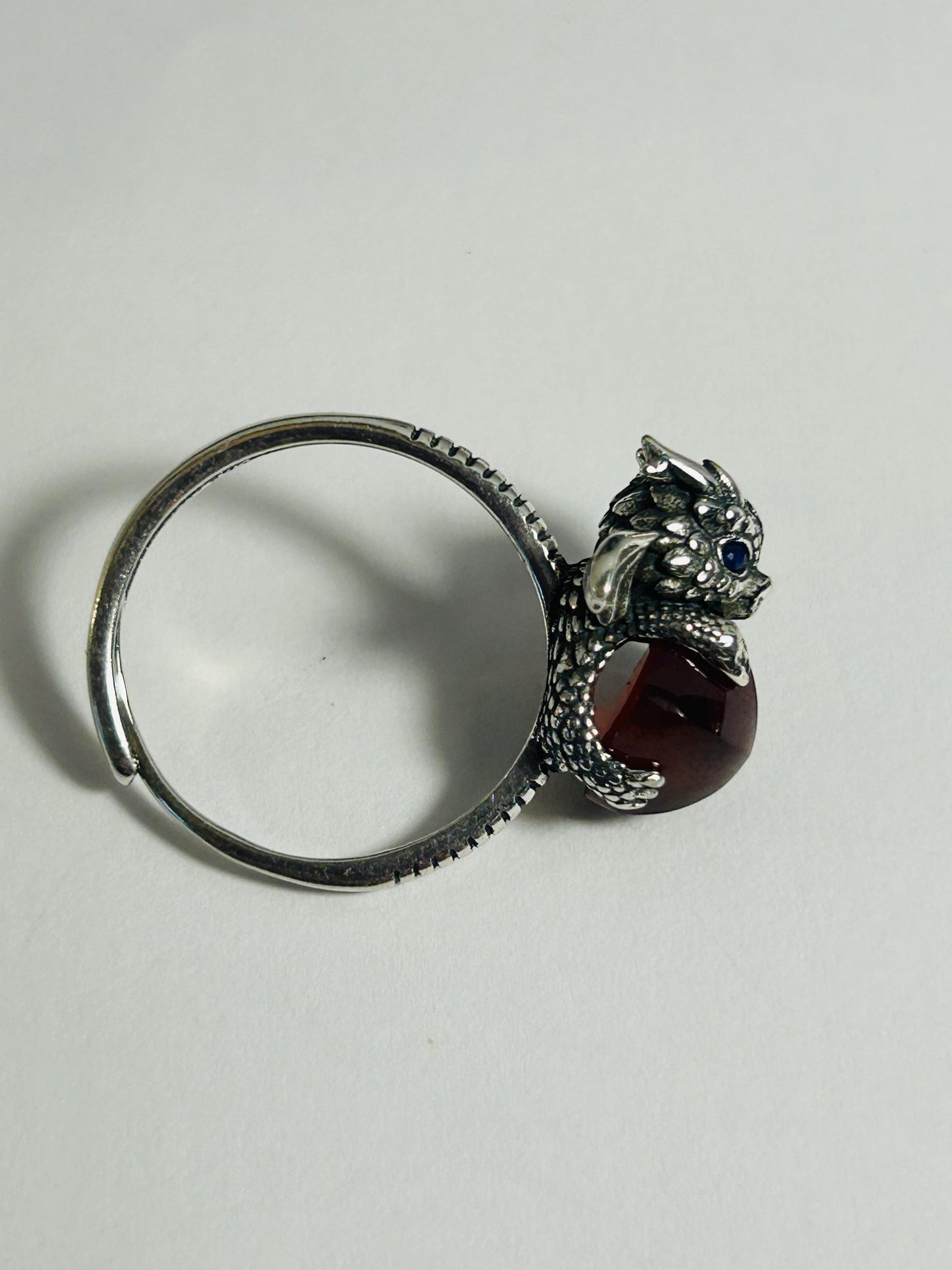 Baby Dragon Ring with Garnet Gemstone • 925 Sterling Silver • Adjustable • Gift box