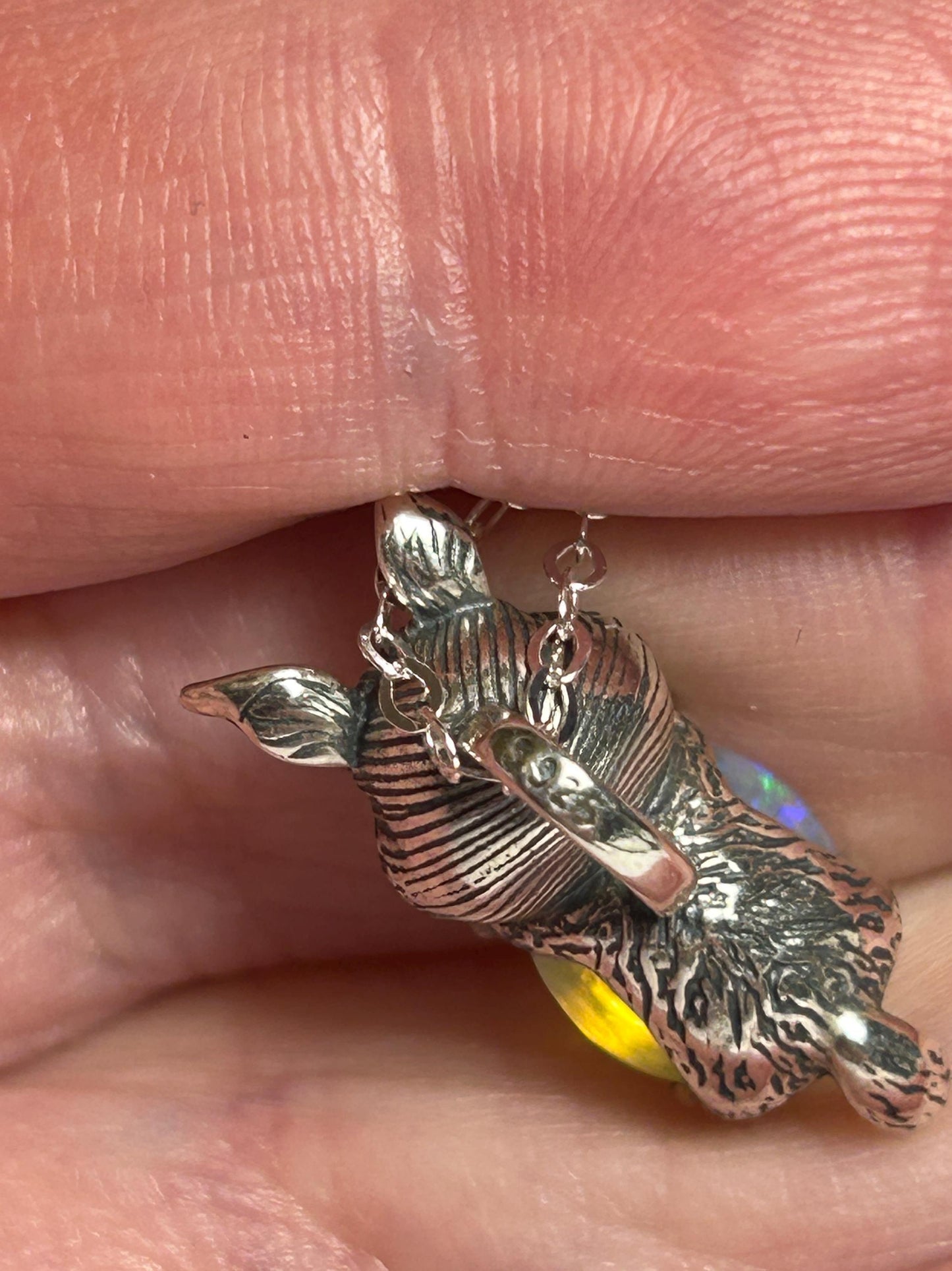 Rabbit Pendant with Opal Gemstone • 925 Sterling Silver • Gift Box
